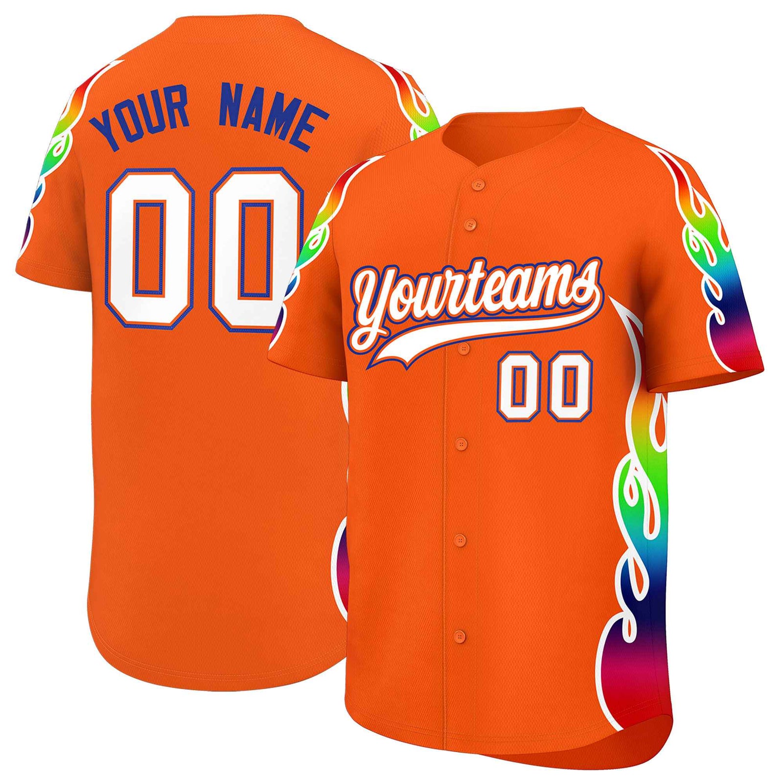 Custom Orange Graffiti Pattern Personalized Multicolored Flames Print Authentic Baseball Jersey