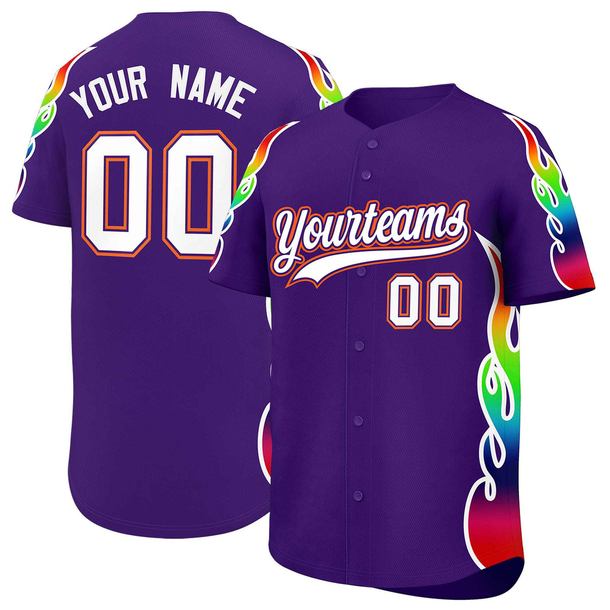 Custom Purple Graffiti Pattern Personalized Multicolored Flames Print Authentic Baseball Jersey