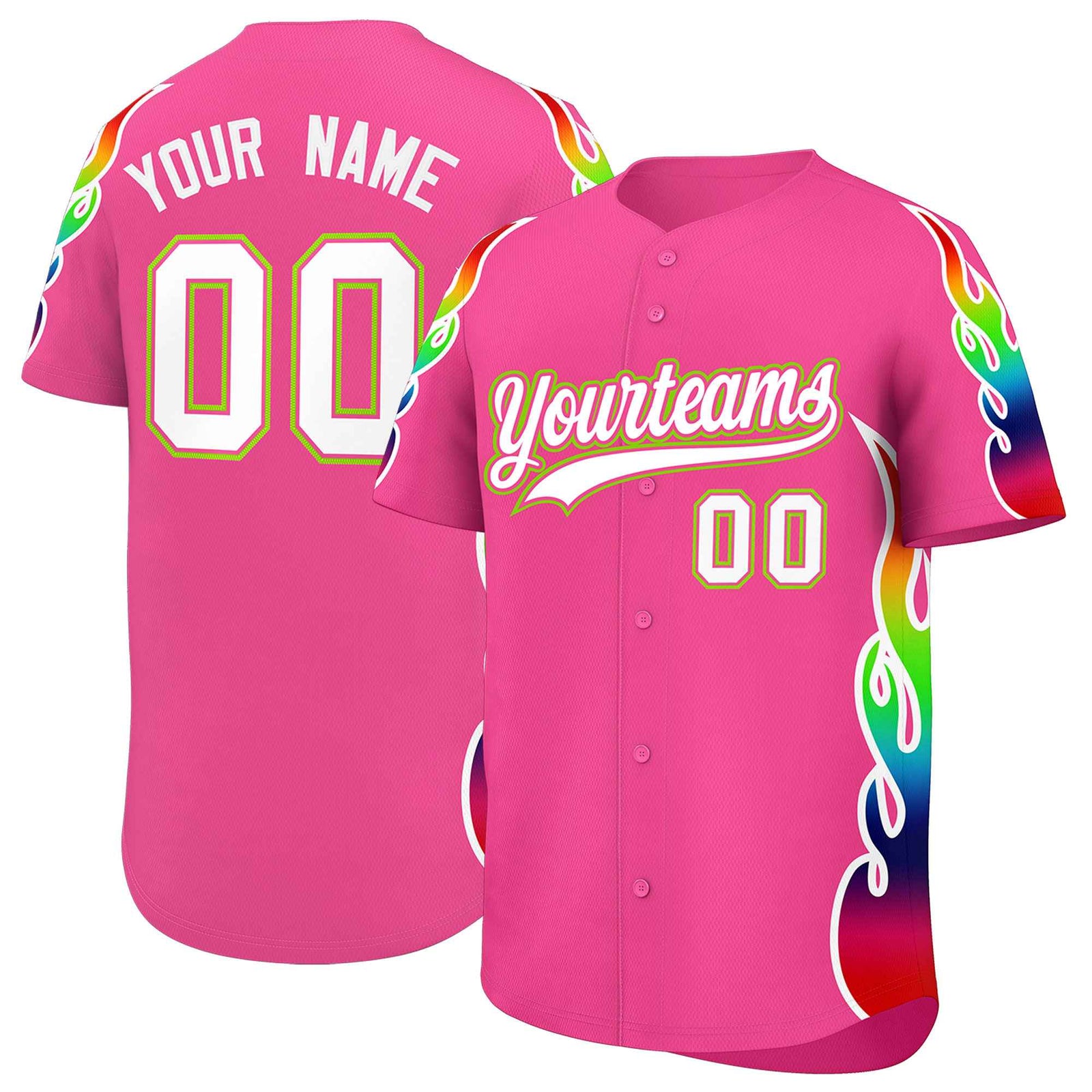 Custom Pink Graffiti Pattern Personalized Multicolored Flames Print Authentic Baseball Jersey