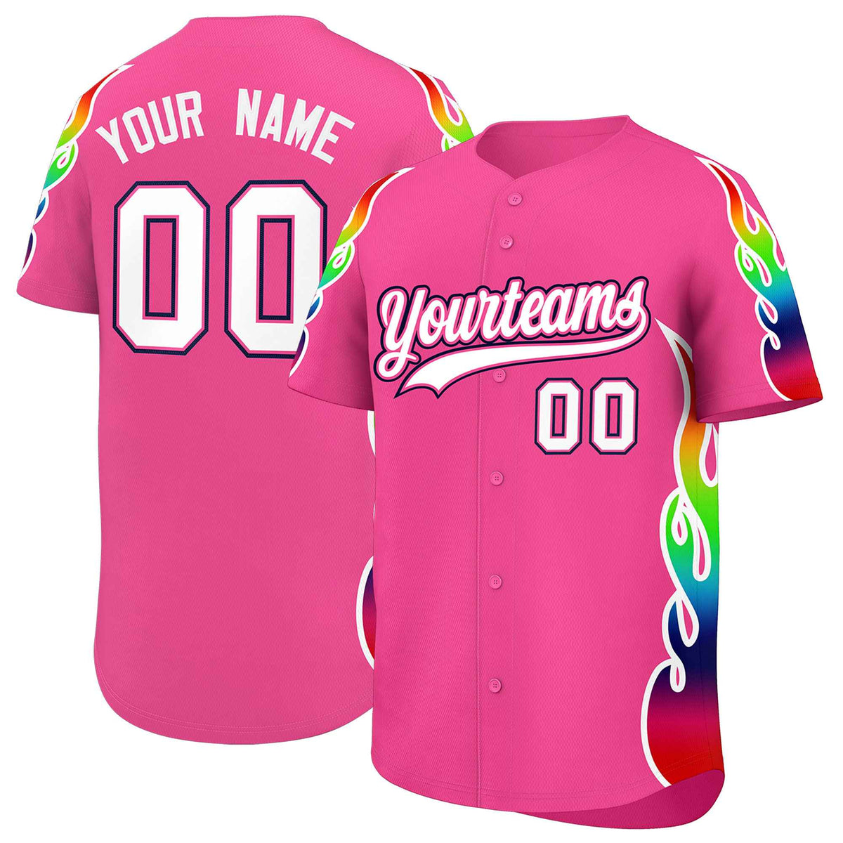 Custom Pink Graffiti Pattern Personalized Multicolored Flames Print Authentic Baseball Jersey