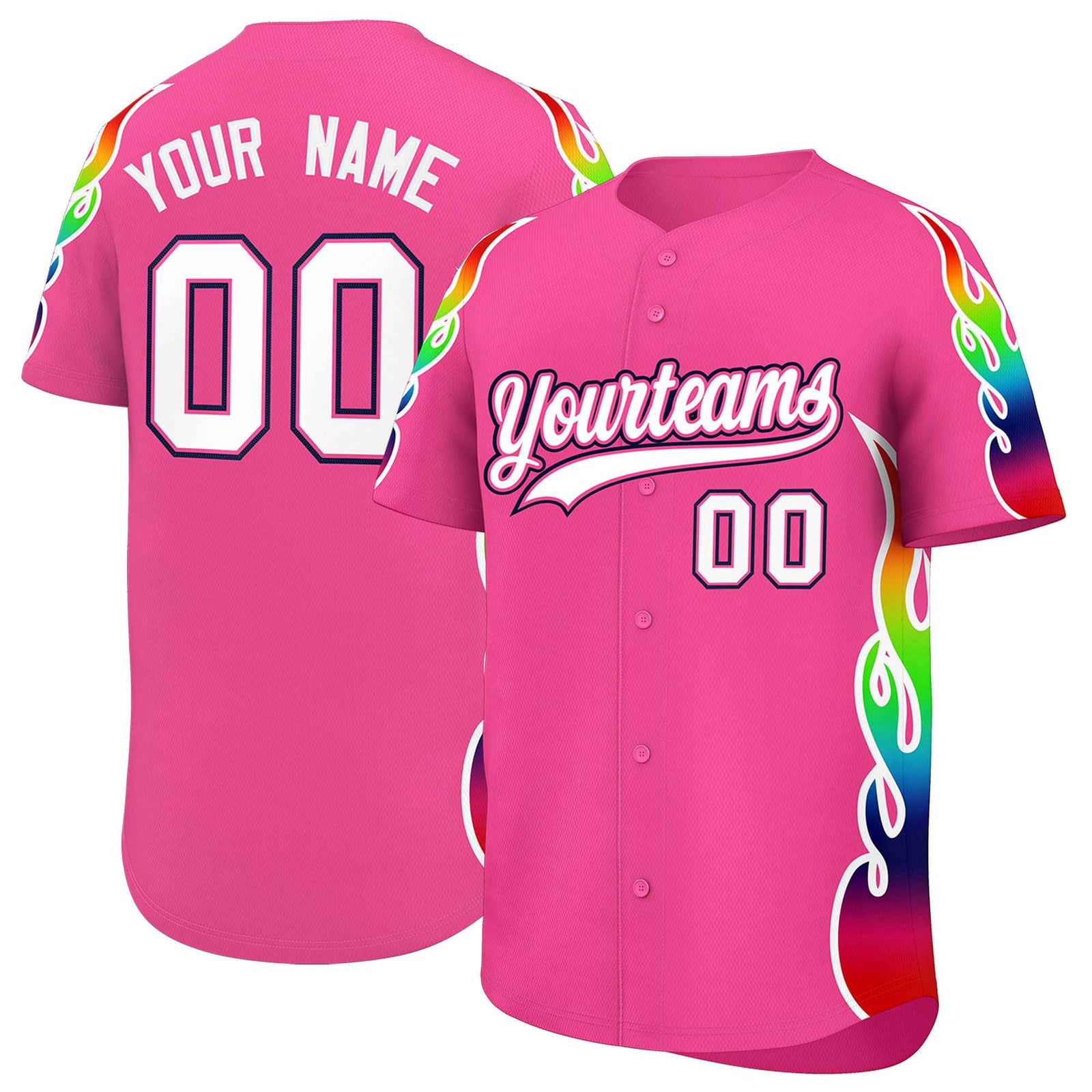 Custom Pink Graffiti Pattern Personalized Multicolored Flames Print Authentic Baseball Jersey