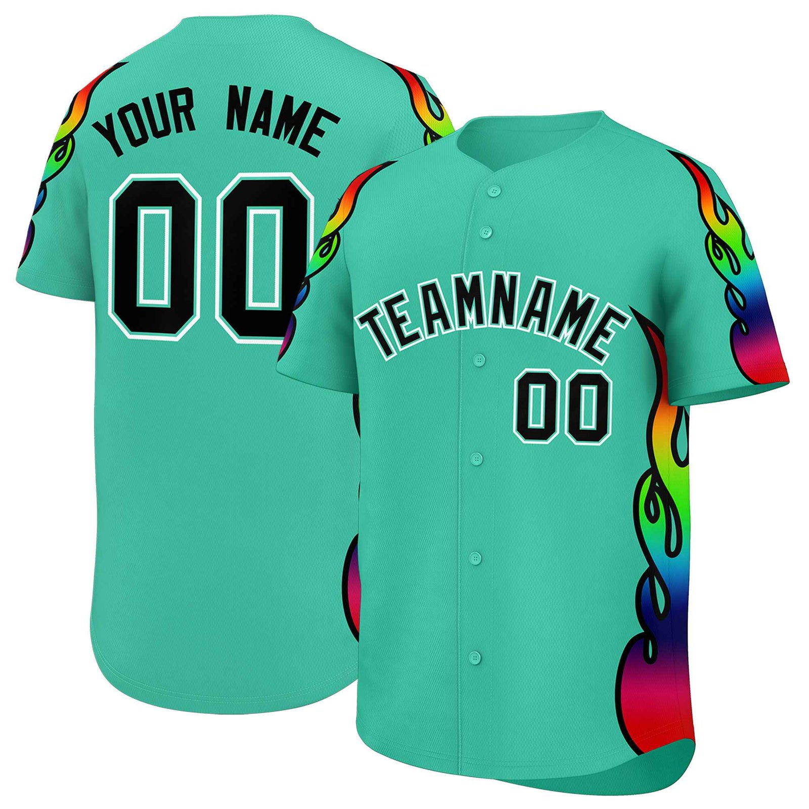Custom Bright Green Graffiti Pattern Personalized Multicolored Flames Print Authentic Baseball Jersey