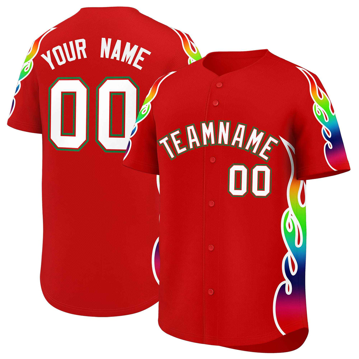 Custom Red Graffiti Pattern Personalized Multicolored Flames Print Authentic Baseball Jersey