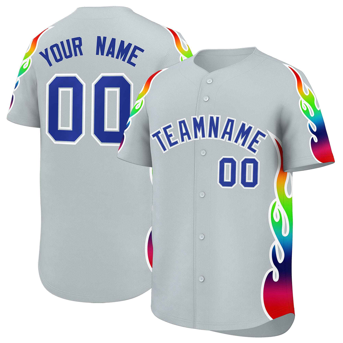 Custom Silver Graffiti Pattern Personalized Multicolored Flames Print Authentic Baseball Jersey