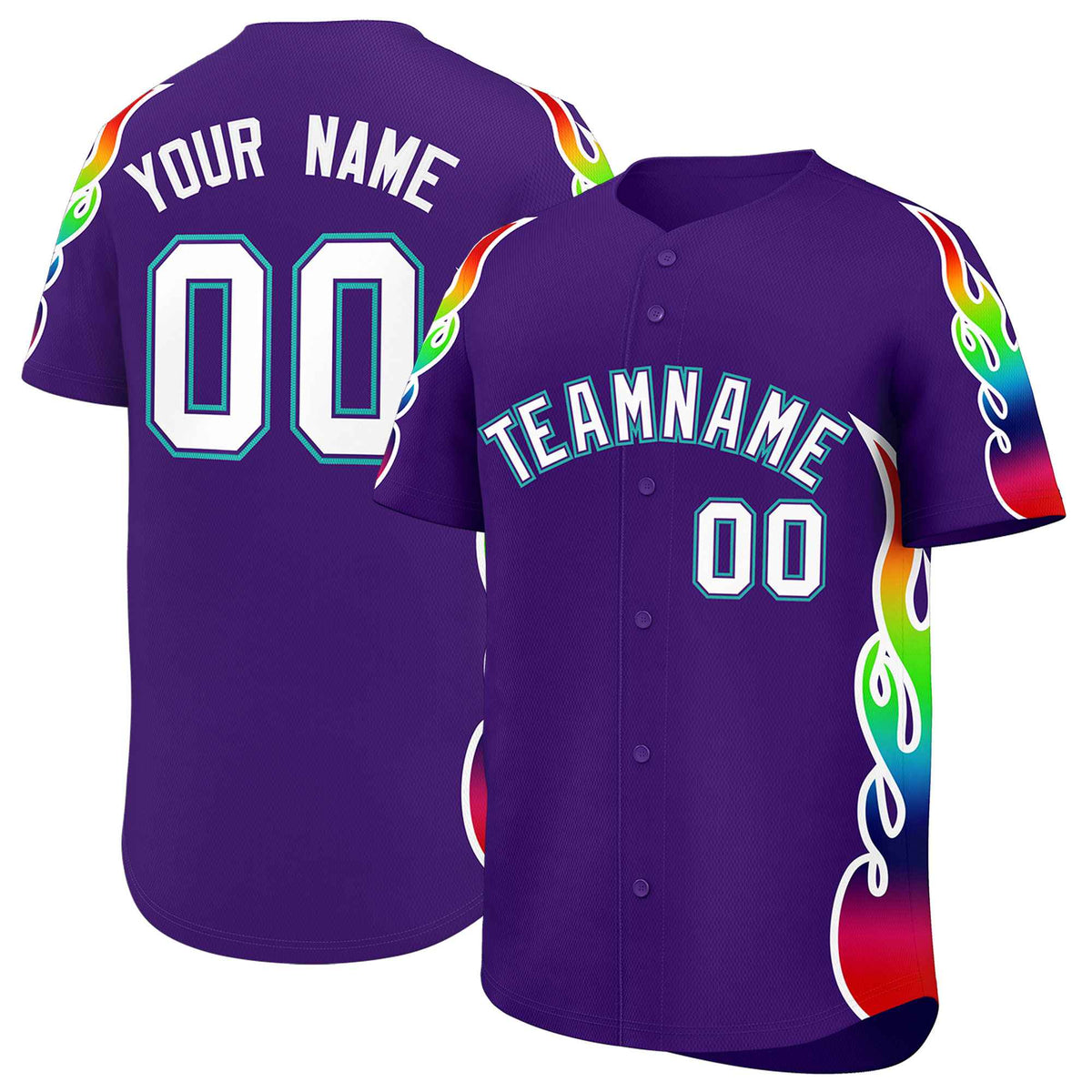 Custom Purple Graffiti Pattern Personalized Multicolored Flames Print Authentic Baseball Jersey