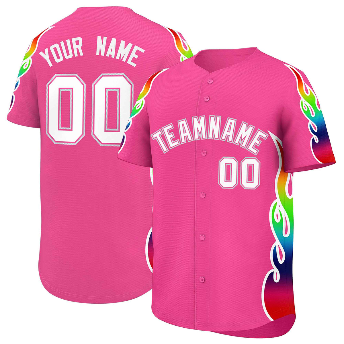 Custom Pink Graffiti Pattern Personalized Multicolored Flames Print Authentic Baseball Jersey