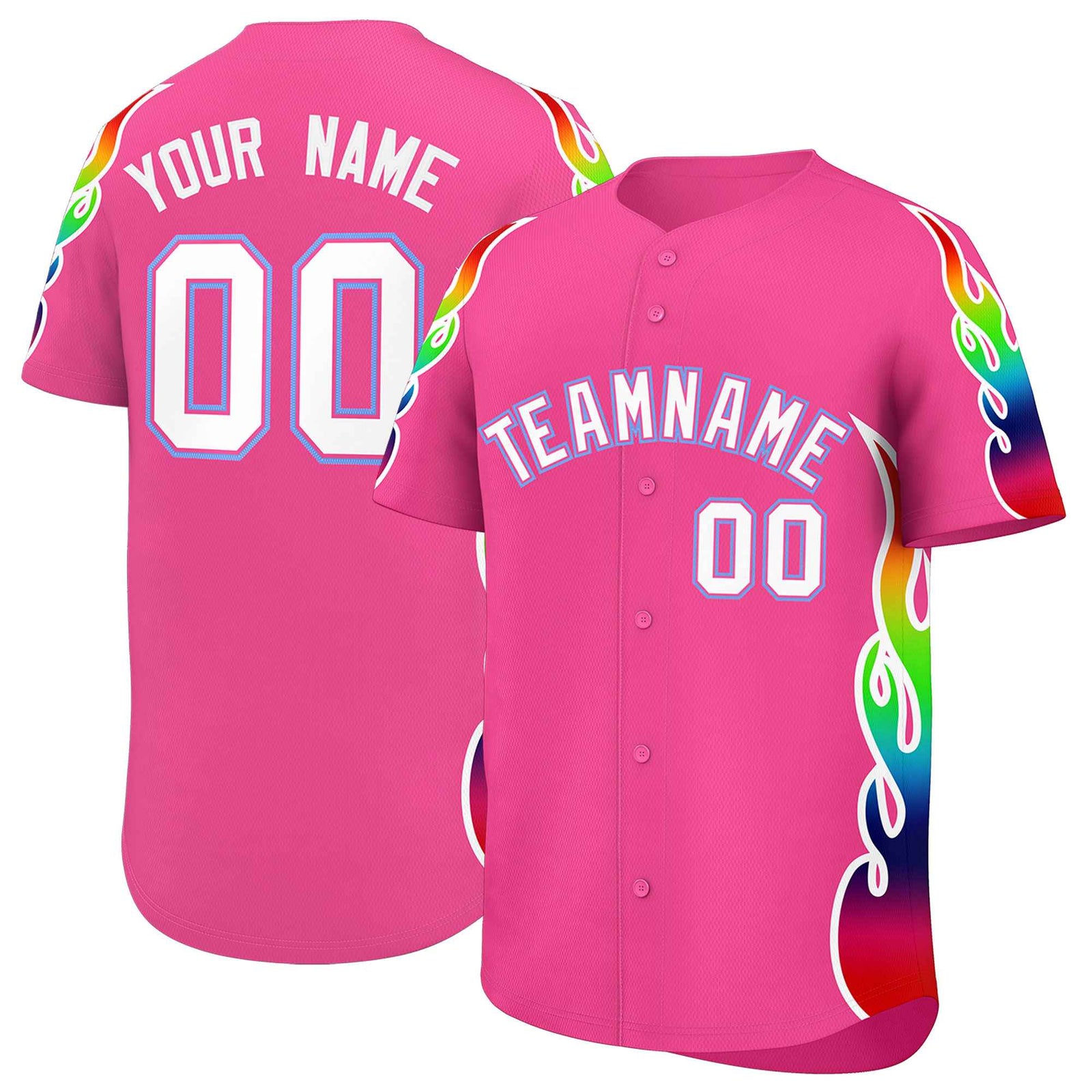 Custom Pink Graffiti Pattern Personalized Multicolored Flames Print Authentic Baseball Jersey