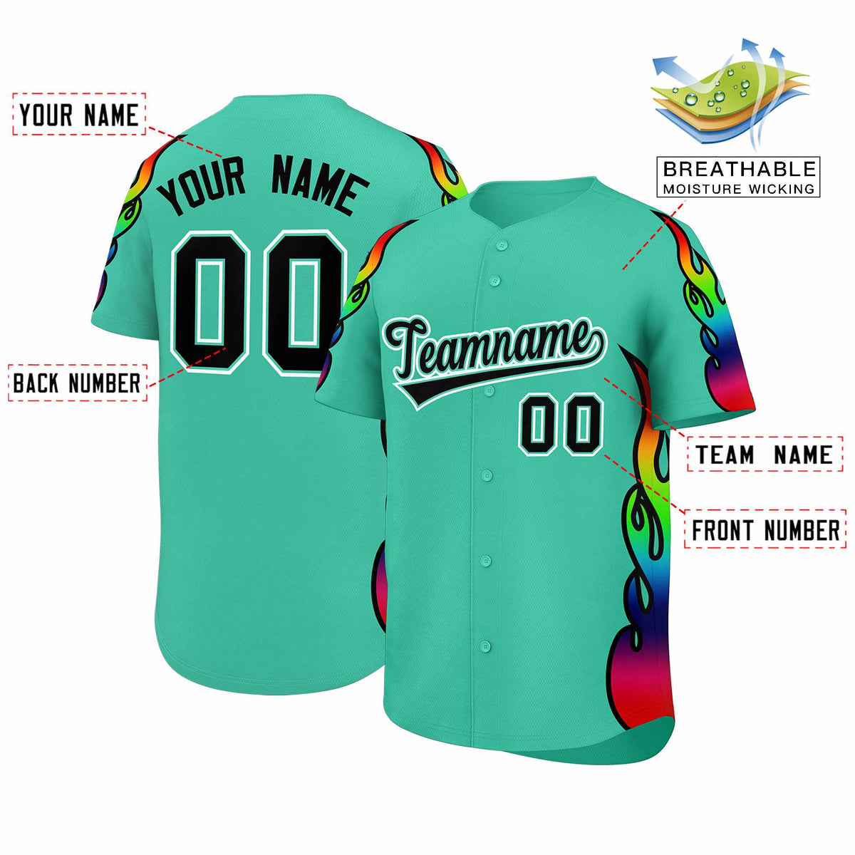 Custom Bright Green Graffiti Pattern Personalized Multicolored Flames Print Authentic Baseball Jersey