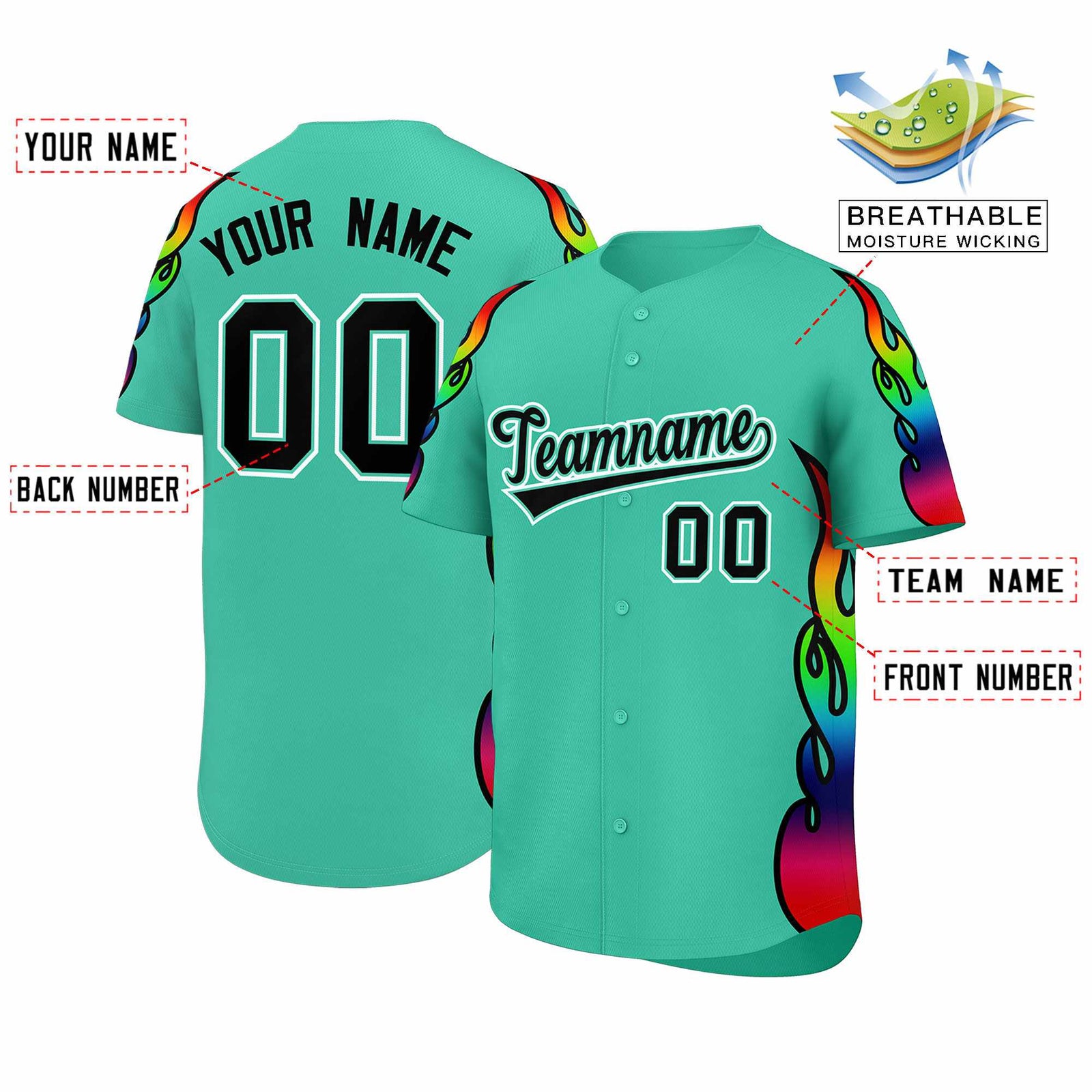Custom Bright Green Graffiti Pattern Personalized Multicolored Flames Print Authentic Baseball Jersey