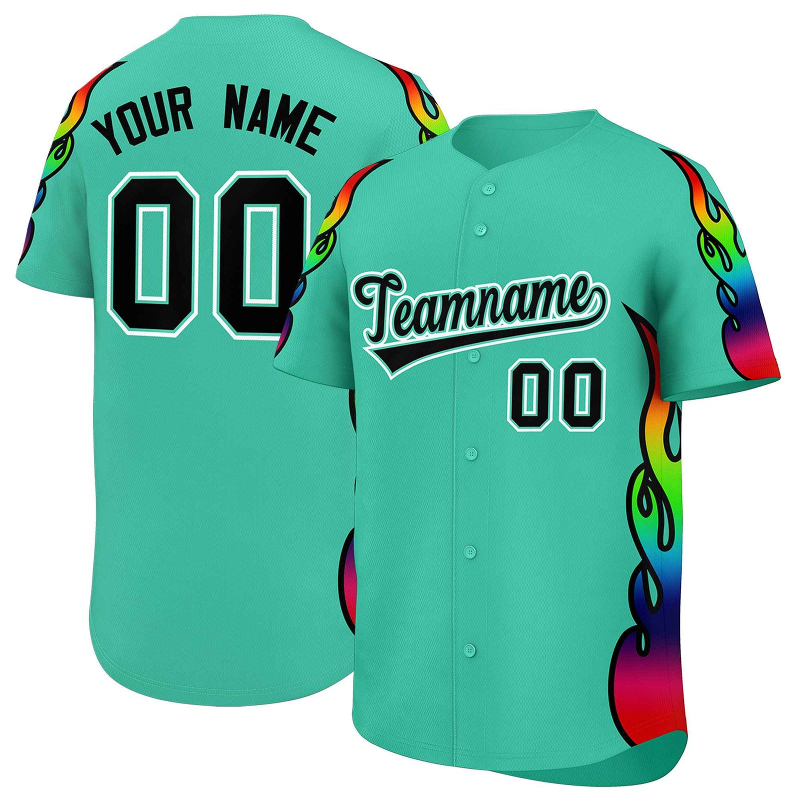 Custom Bright Green Graffiti Pattern Personalized Multicolored Flames Print Authentic Baseball Jersey