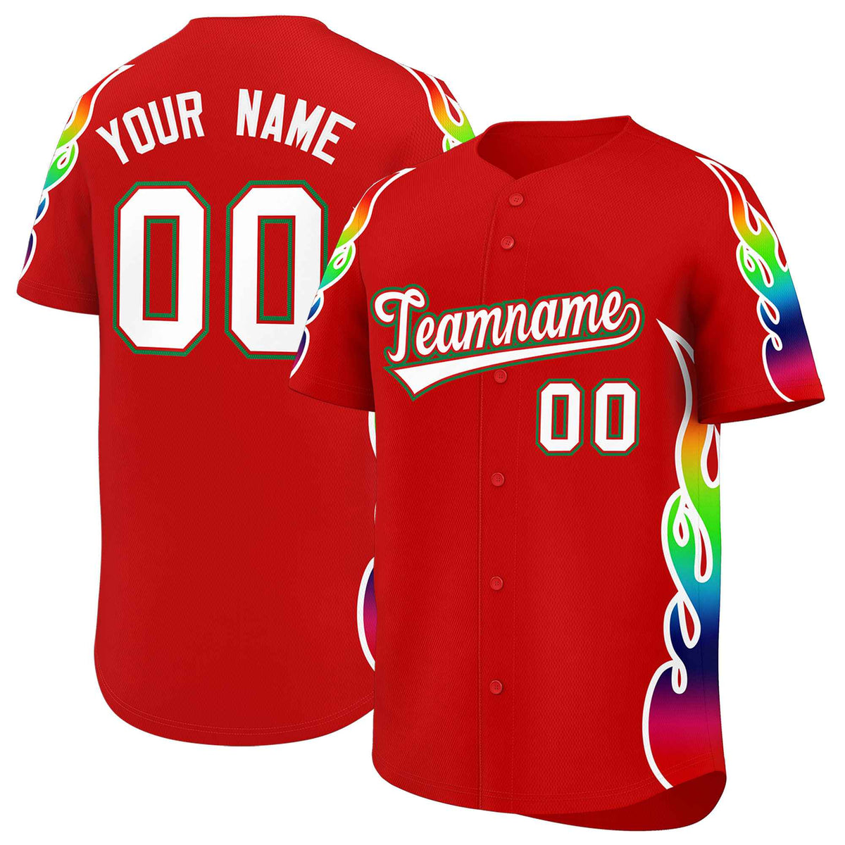 Custom Red Graffiti Pattern Personalized Multicolored Flames Print Authentic Baseball Jersey
