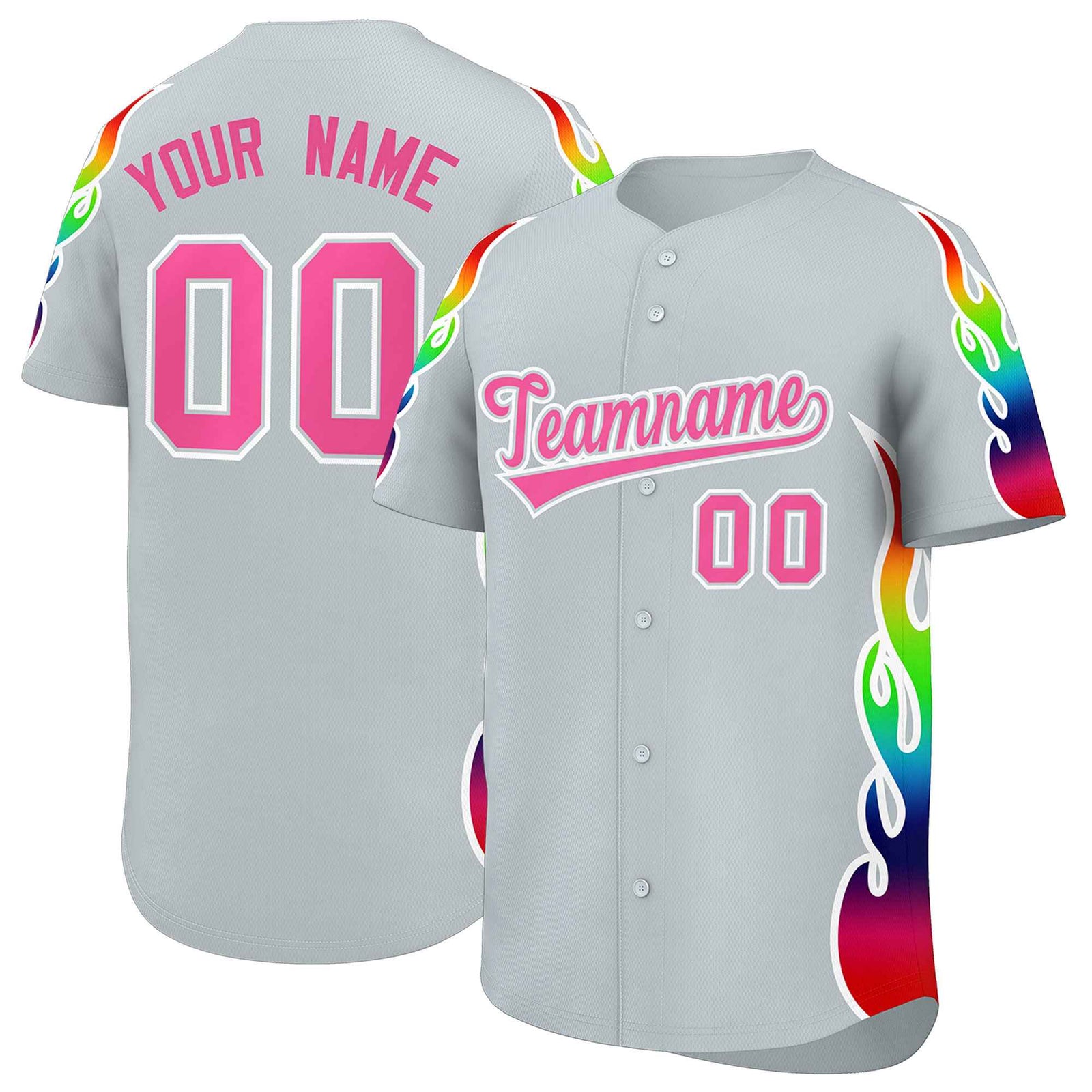 Custom Silver Graffiti Pattern Personalized Multicolored Flames Print Authentic Baseball Jersey
