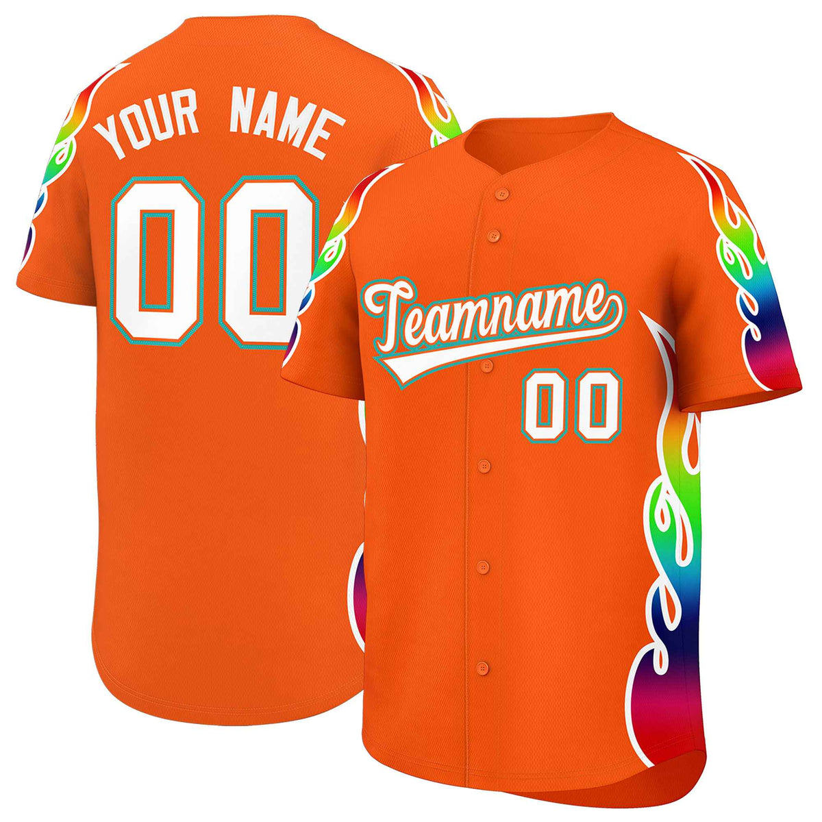 Custom Orange Graffiti Pattern Personalized Multicolored Flames Print Authentic Baseball Jersey