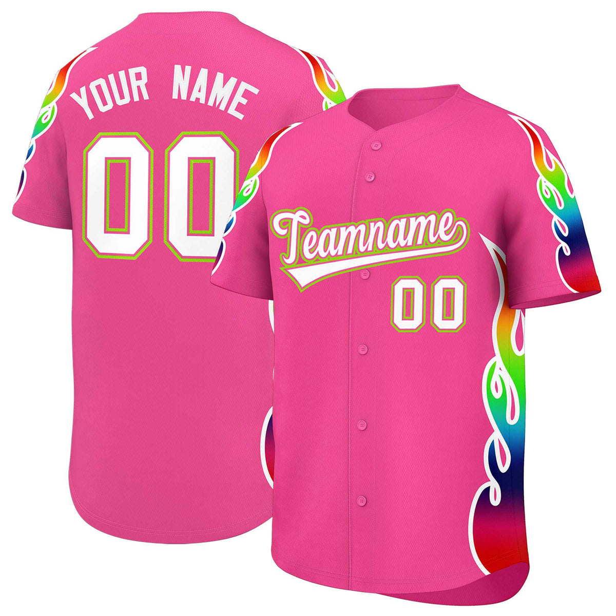 Custom Pink Graffiti Pattern Personalized Multicolored Flames Print Authentic Baseball Jersey