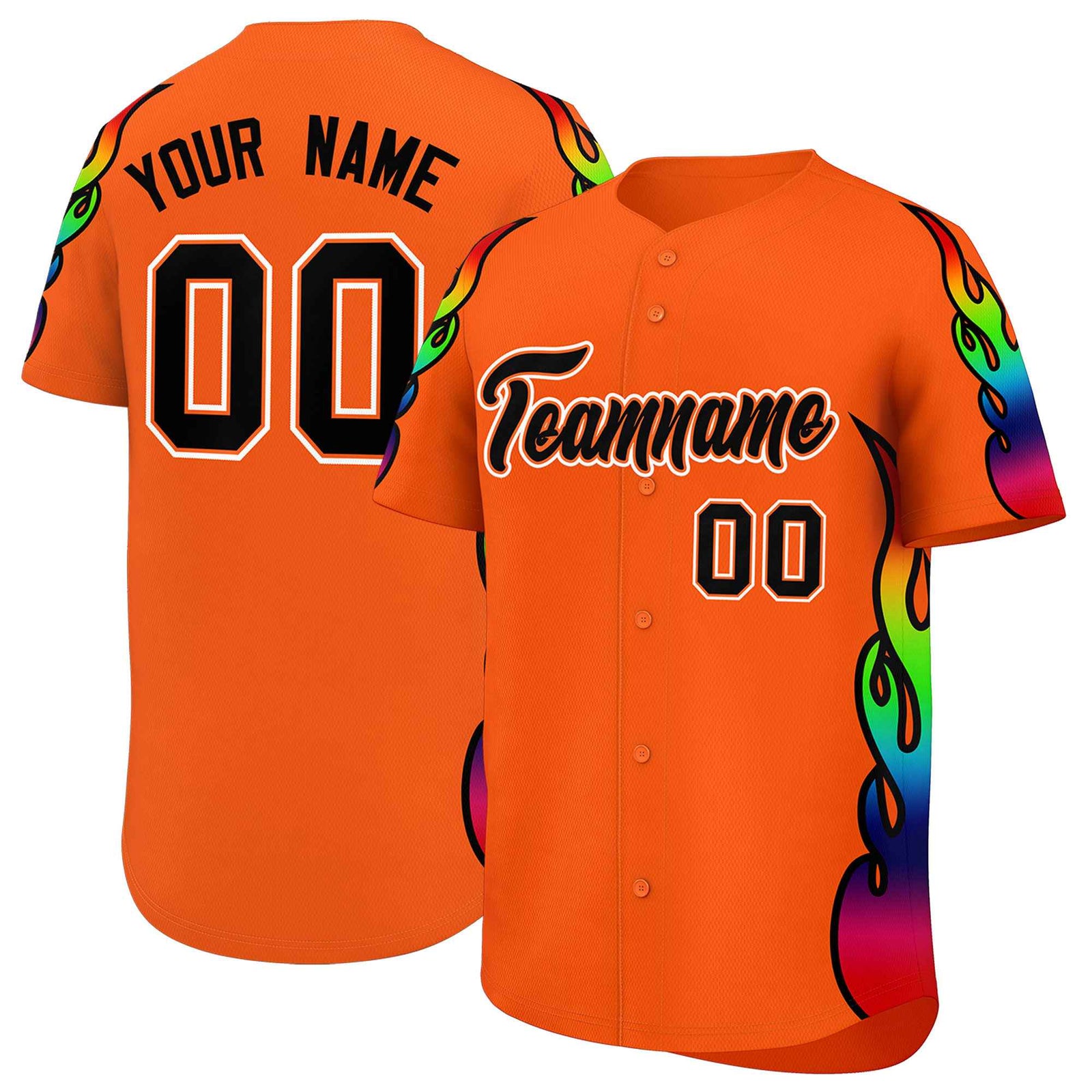 Custom Orange Graffiti Pattern Personalized Multicolored Flames Print Authentic Baseball Jersey
