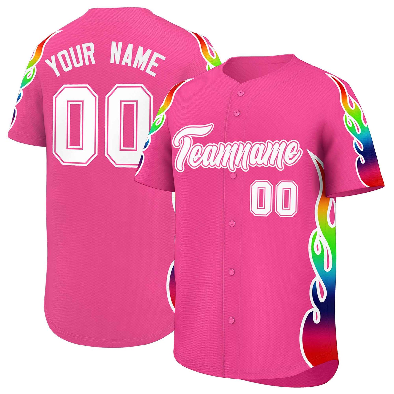 Custom Pink Graffiti Pattern Personalized Multicolored Flames Print Authentic Baseball Jersey