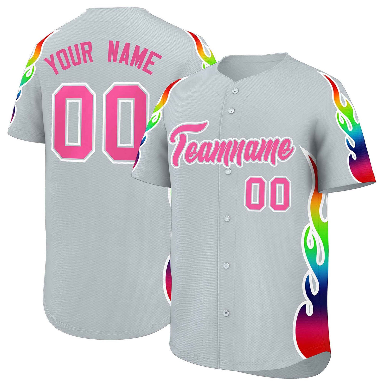 Custom Silver Graffiti Pattern Personalized Multicolored Flames Print Authentic Baseball Jersey
