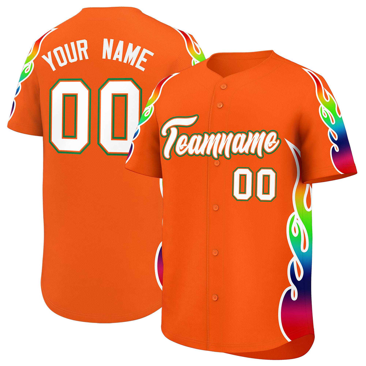 Custom Orange Graffiti Pattern Personalized Multicolored Flames Print Authentic Baseball Jersey