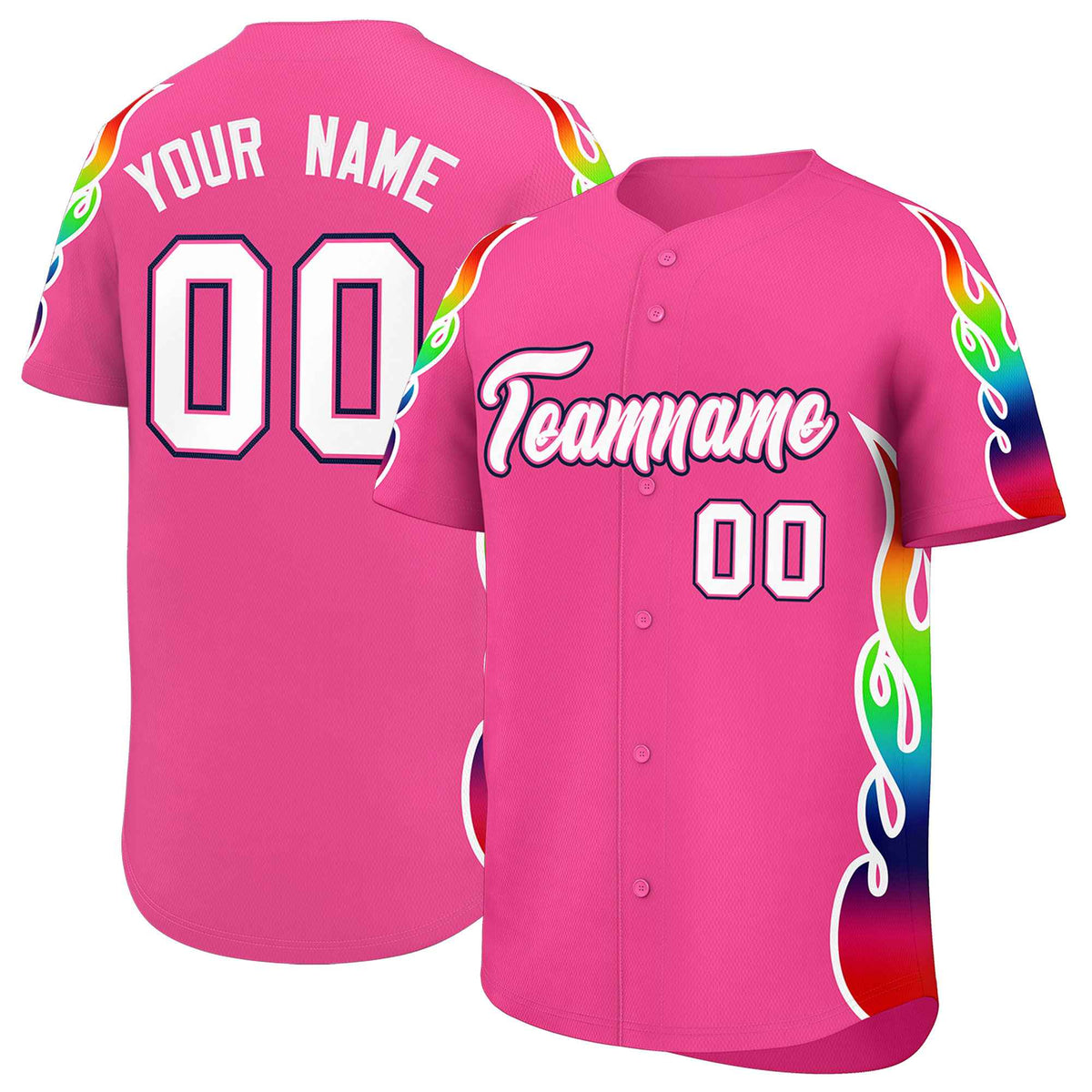 Custom Pink Graffiti Pattern Personalized Multicolored Flames Print Authentic Baseball Jersey