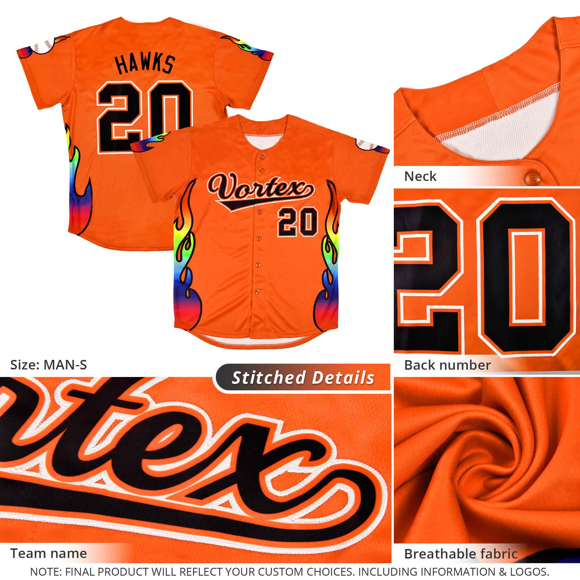 Custom Black Graffiti Pattern Personalized Multicolored Flames Print Authentic Baseball Jersey