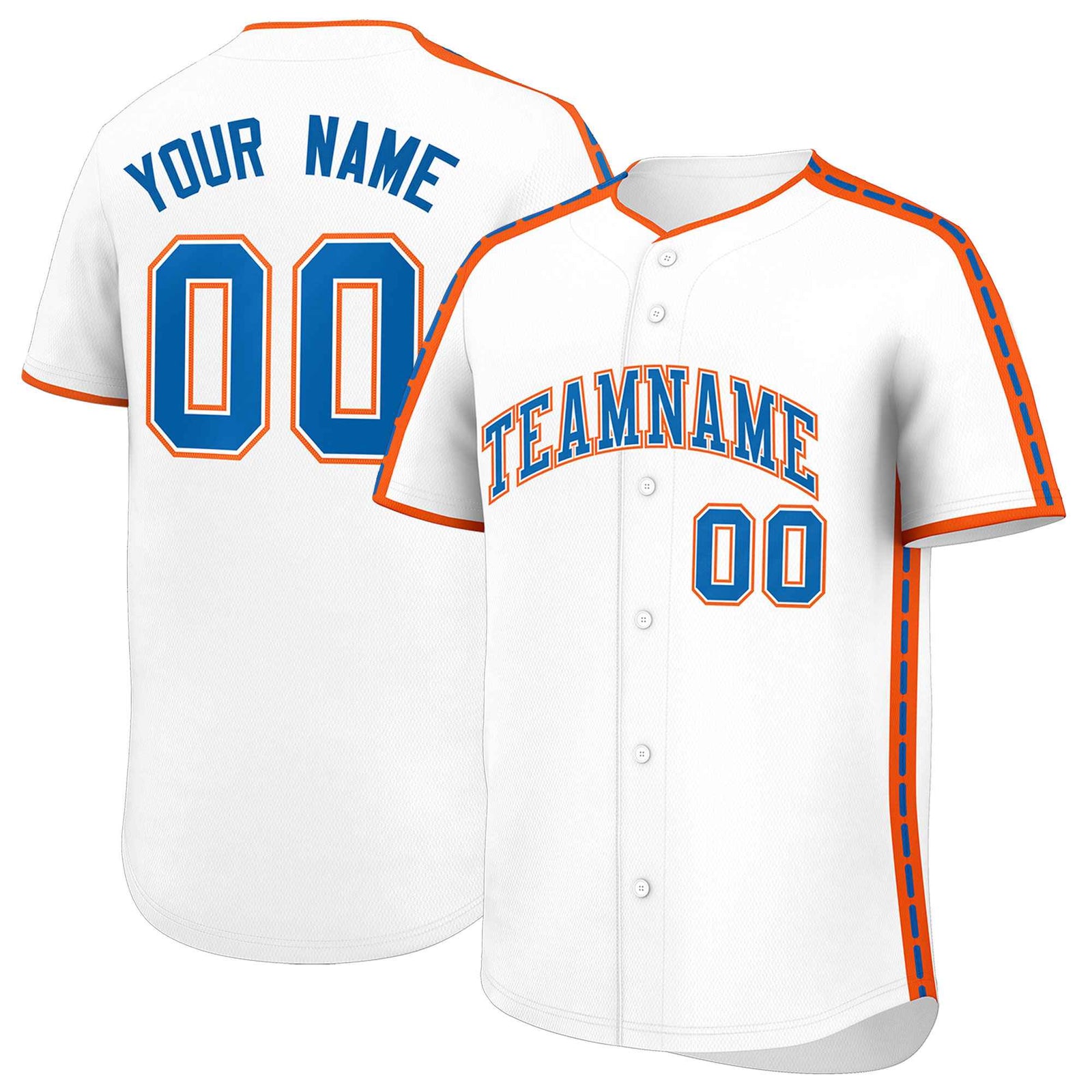 Custom White Orange Color Block Personalized Side Dotted Line Authentic Baseball Jersey
