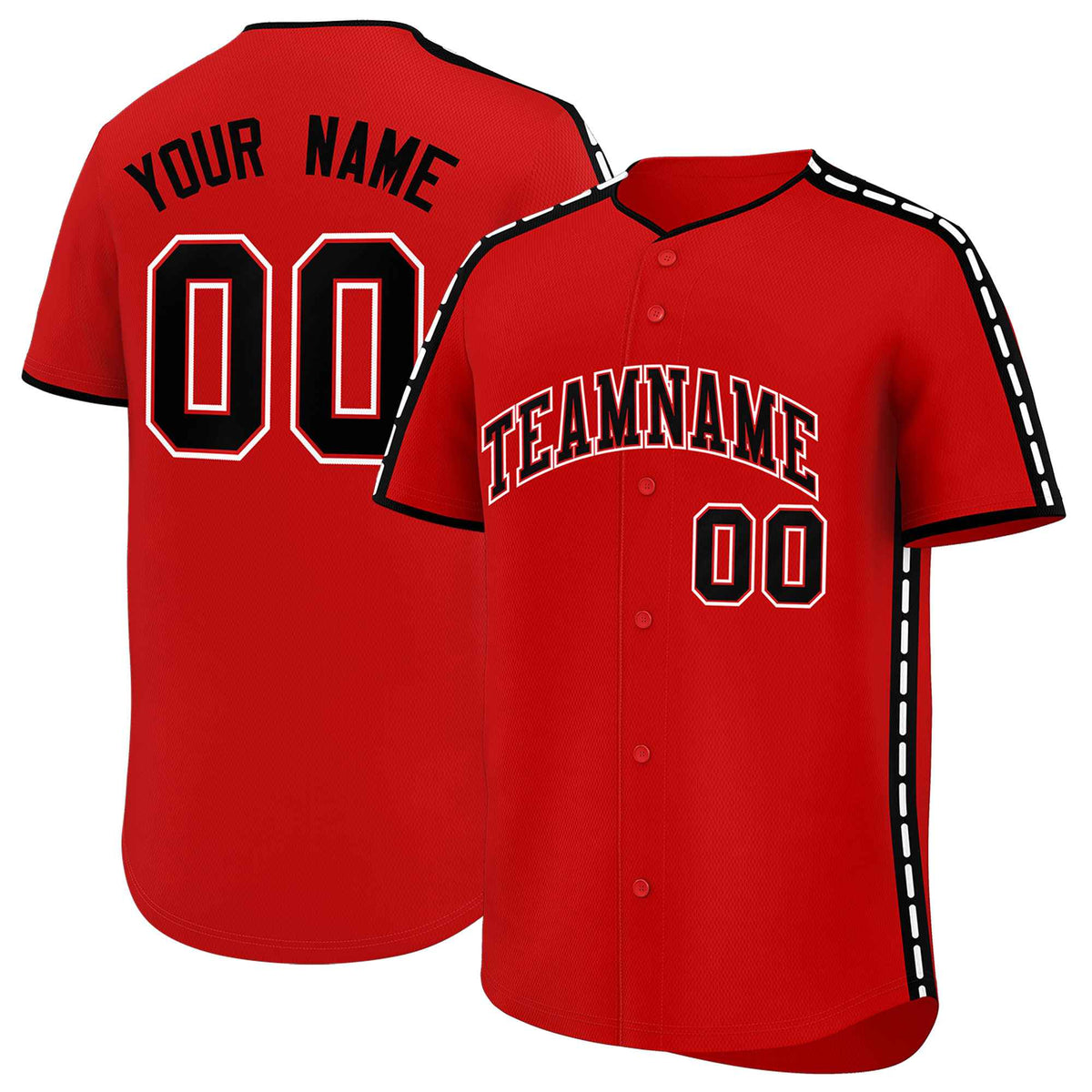 Custom Red Black Color Block Personalized Side Dotted Line Authentic Baseball Jersey
