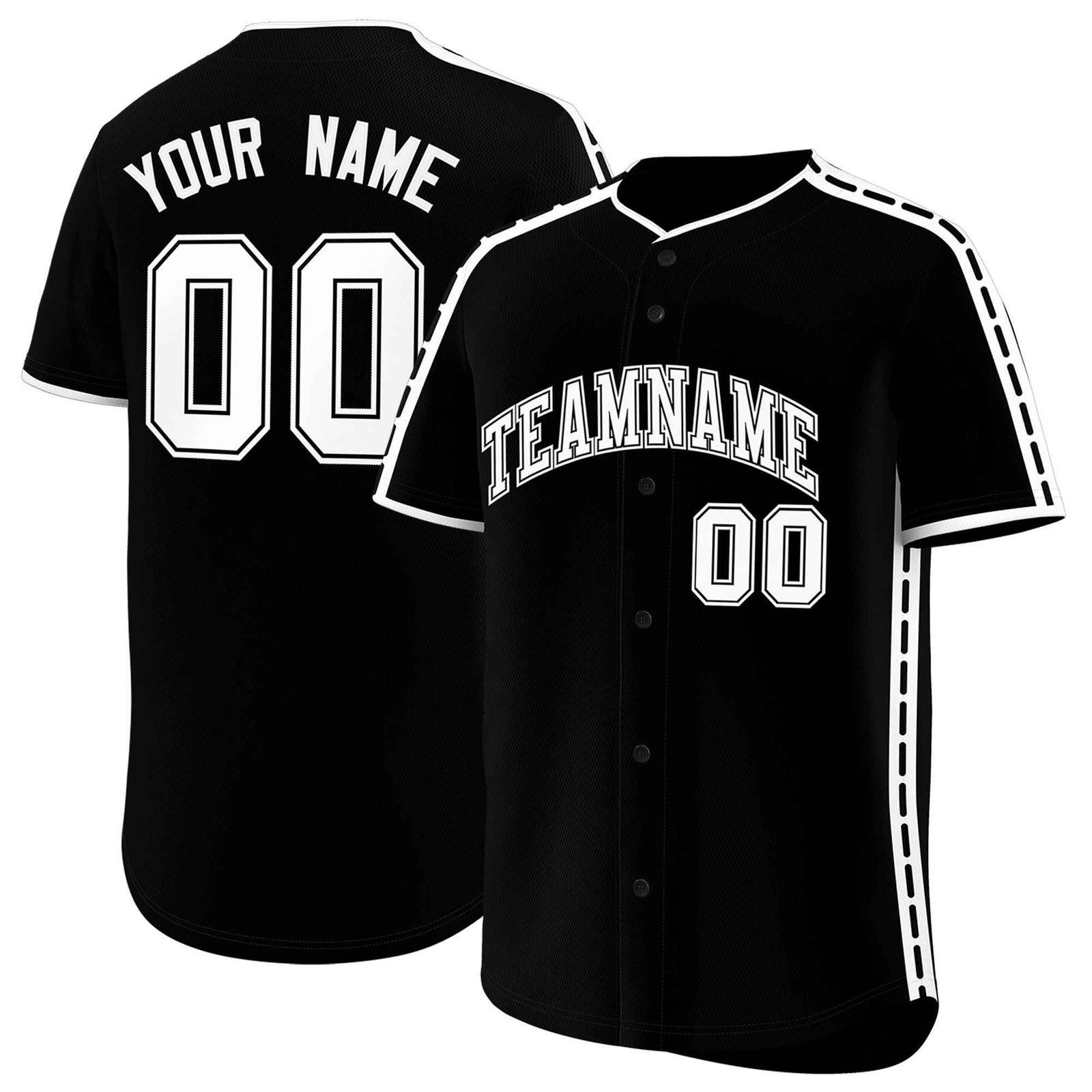 Custom Black White Color Block Personalized Side Dotted Line Authentic Baseball Jersey