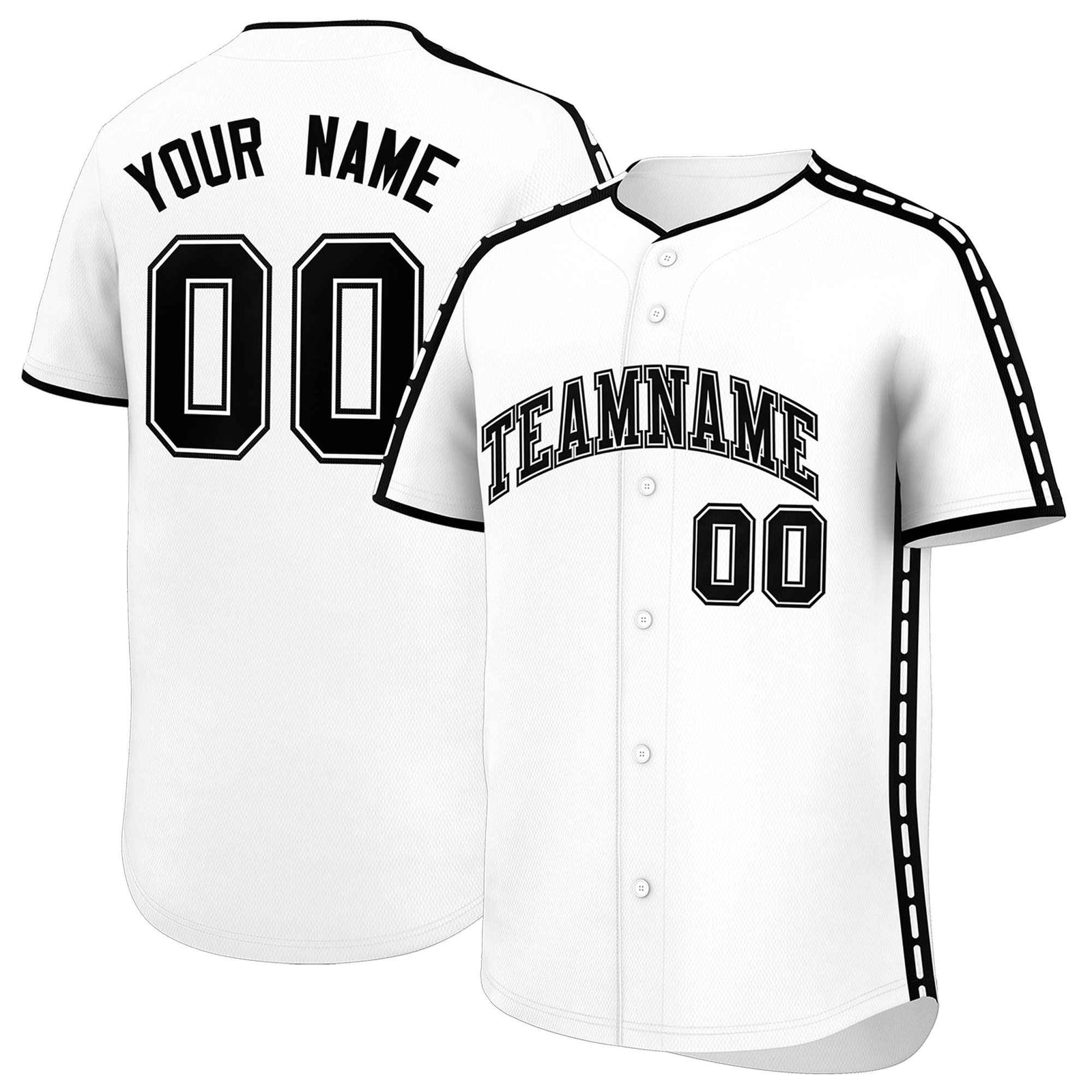 Custom White Black Color Block Personalized Side Dotted Line Authentic Baseball Jersey