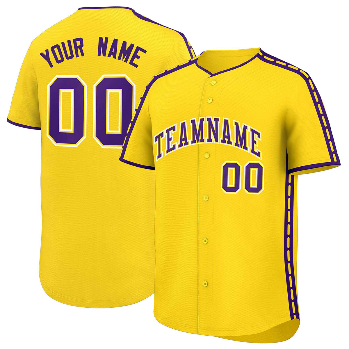 Custom Gold Purple Color Block Personalized Side Dotted Line Authentic Baseball Jersey