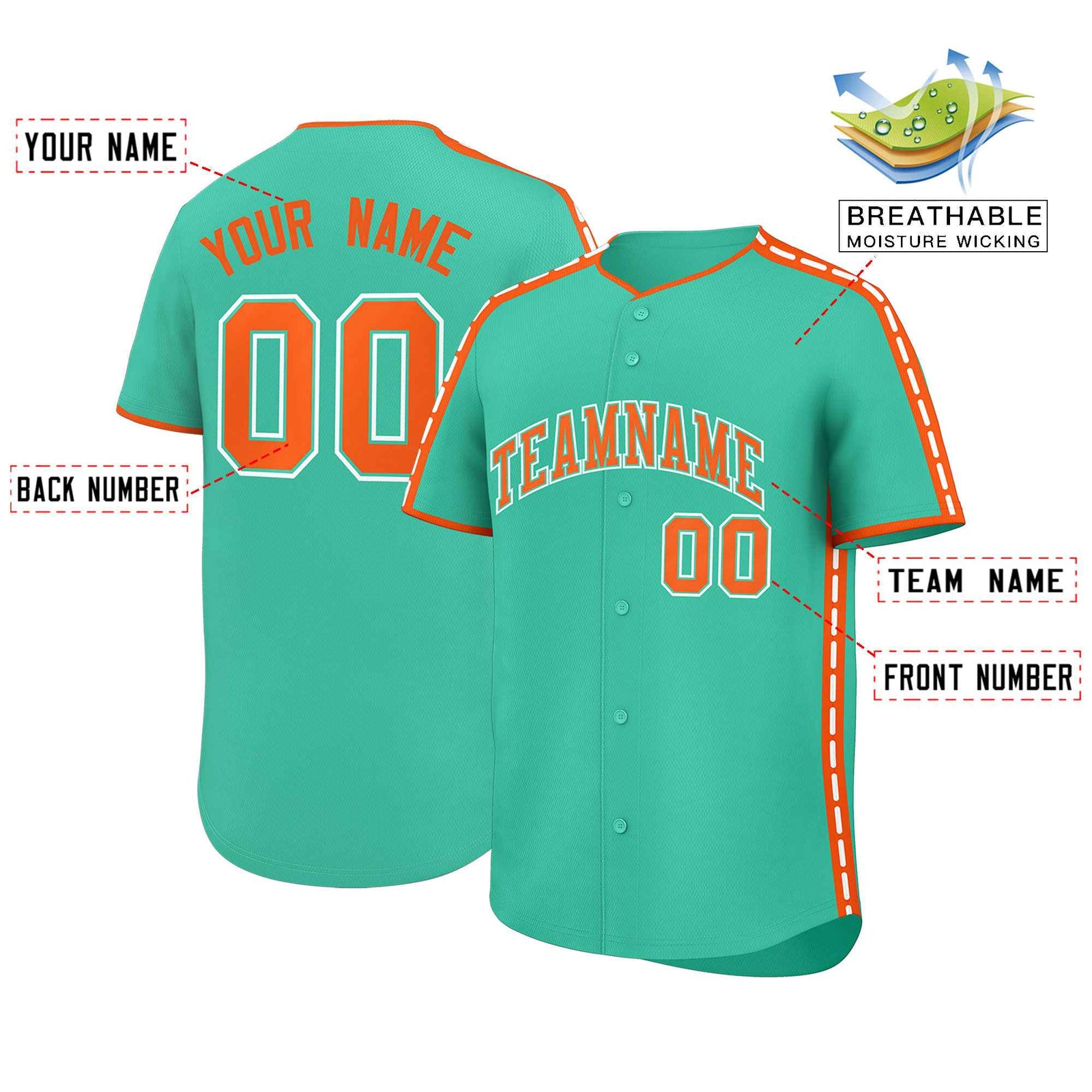 Custom Bright Green Orange Color Block Personalized Side Dotted Line Authentic Baseball Jersey