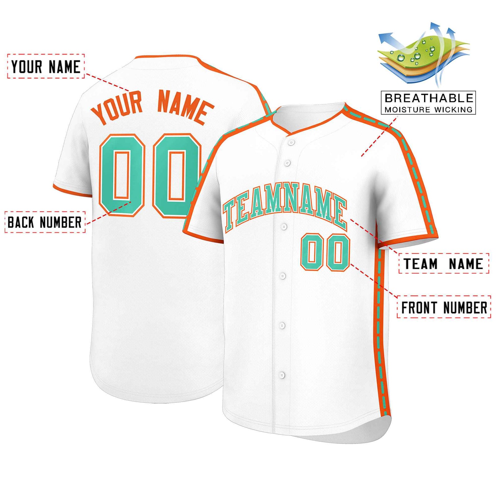 Custom White Orange Color Block Personalized Side Dotted Line Authentic Baseball Jersey