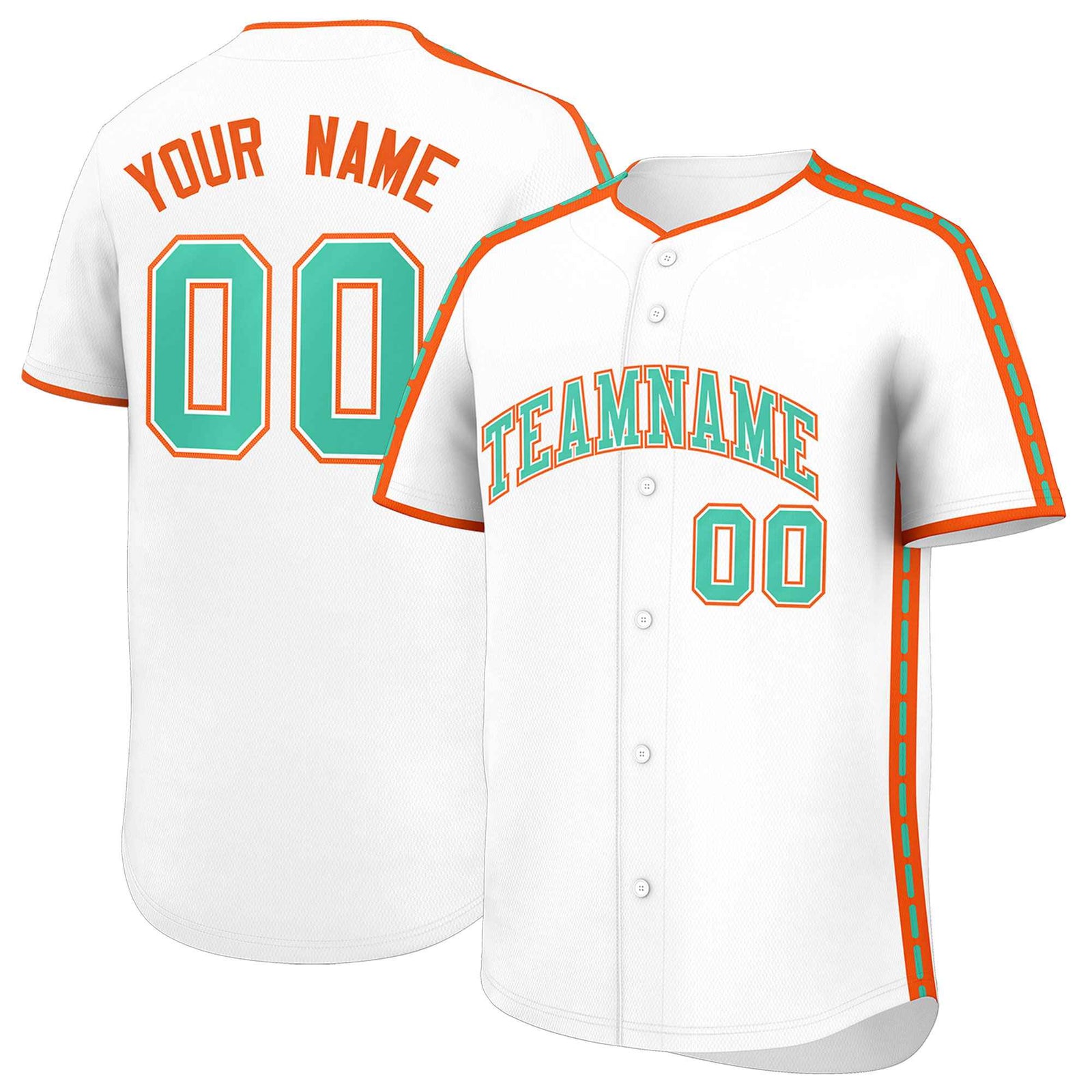Custom White Orange Color Block Personalized Side Dotted Line Authentic Baseball Jersey