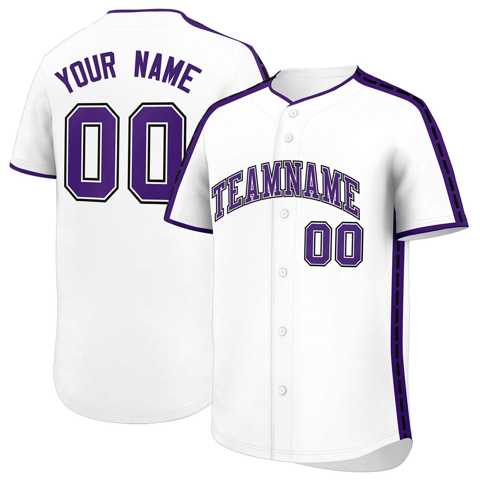Custom White Purple Color Block Personalized Side Dotted Line Authentic Baseball Jersey