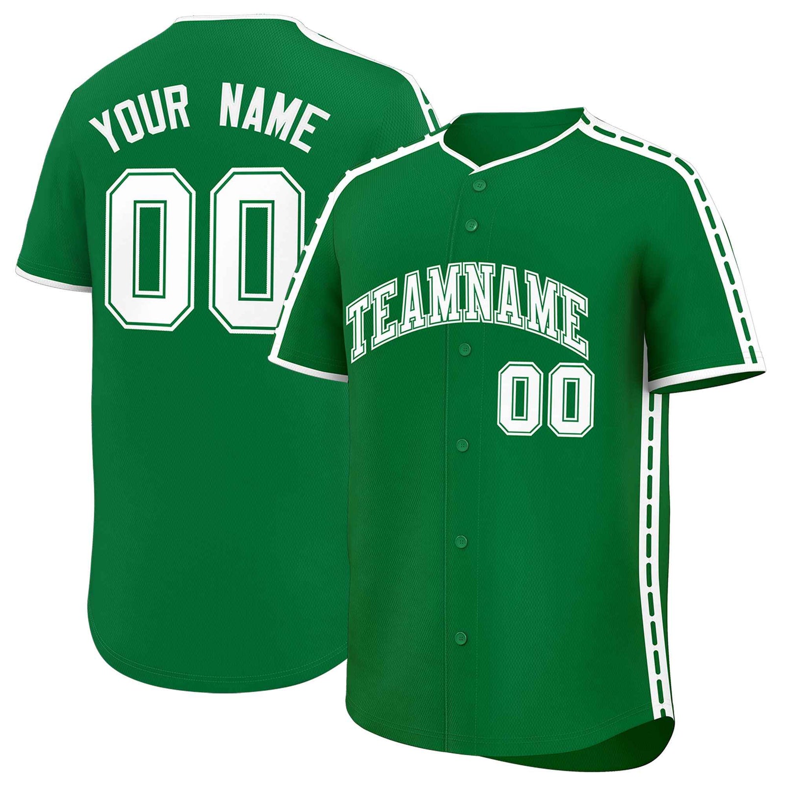 Custom Kelly Green White Color Block Personalized Side Dotted Line Authentic Baseball Jersey