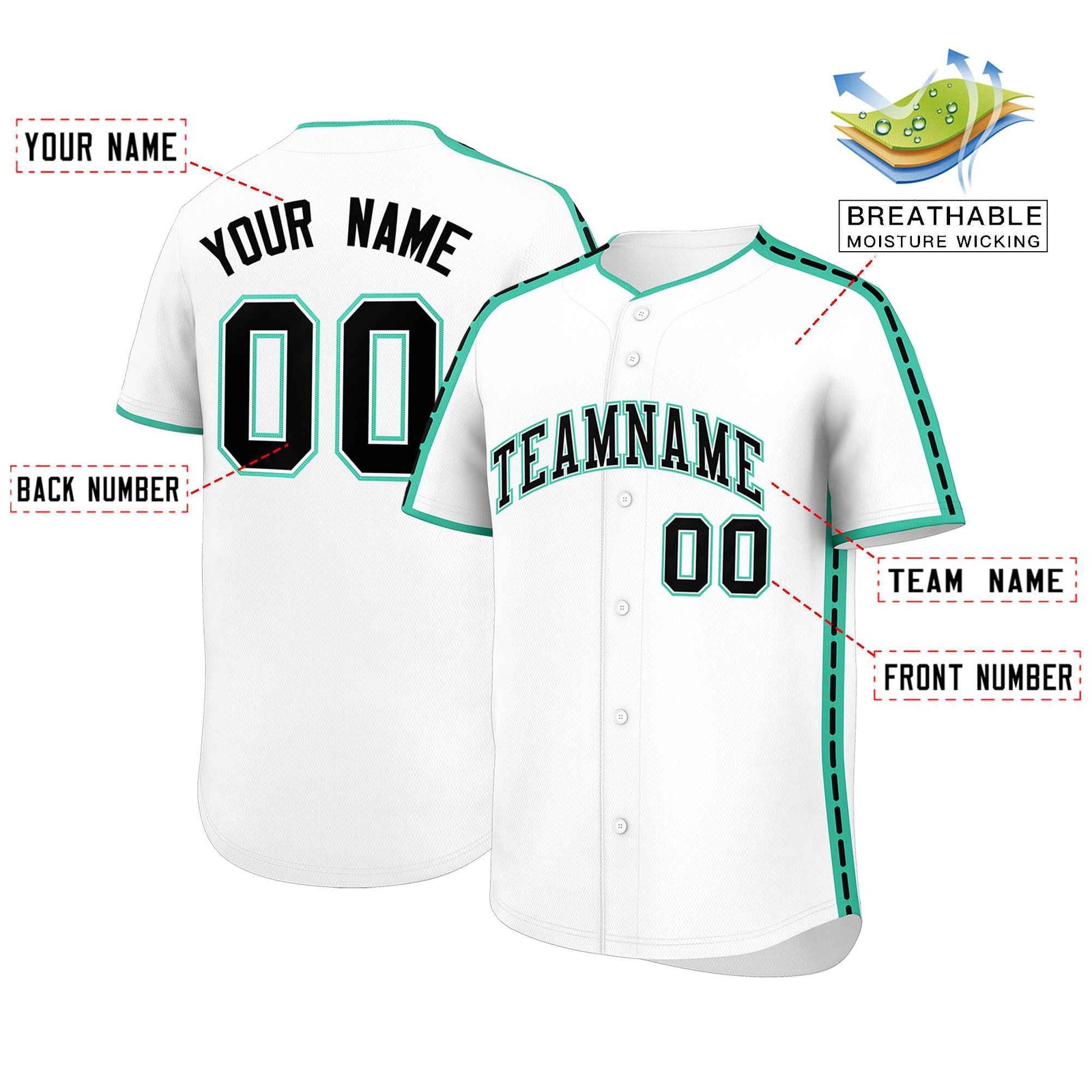 Custom White Bright Green Color Block Personalized Side Dotted Line Authentic Baseball Jersey
