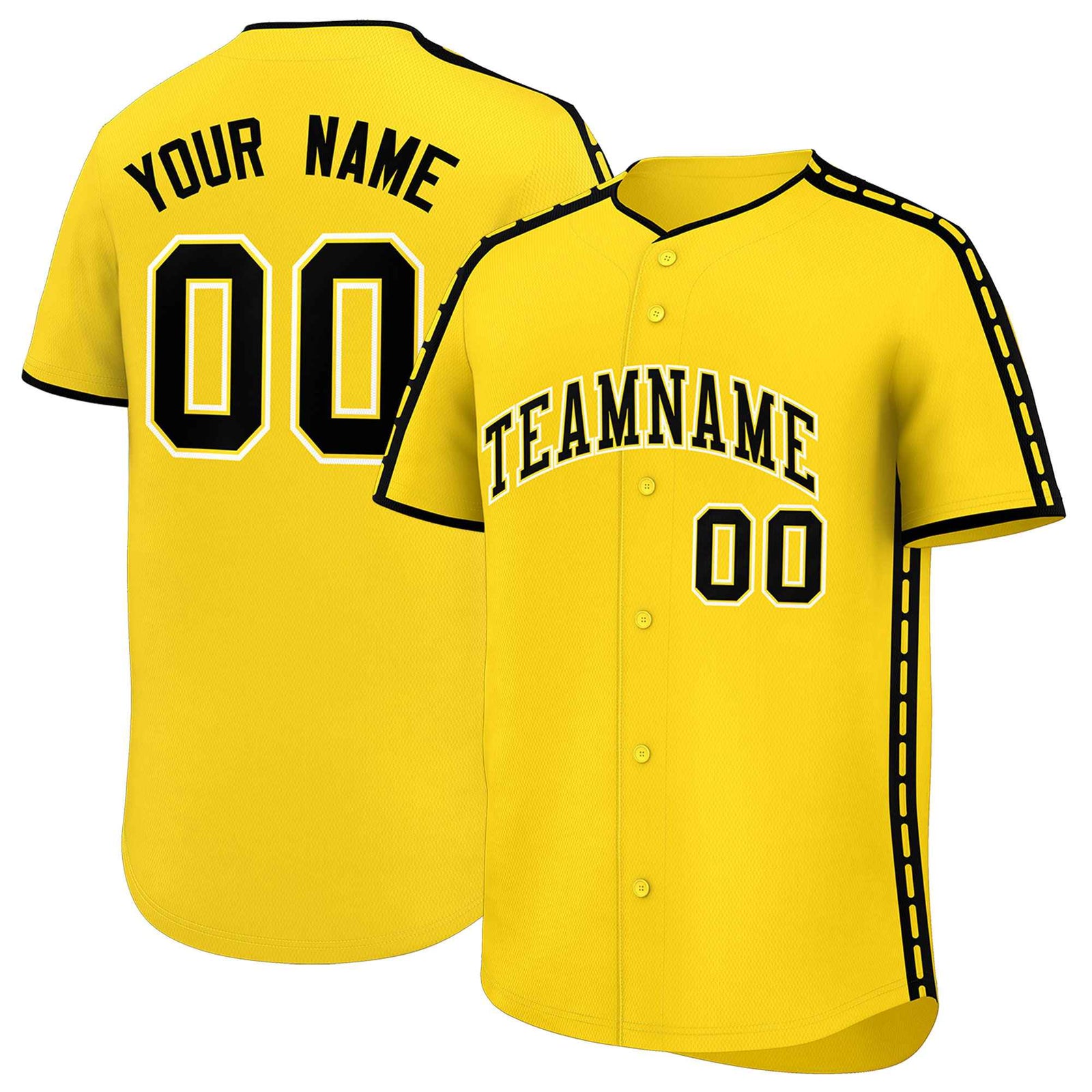 Custom Gold Black Color Block Personalized Side Dotted Line Authentic Baseball Jersey