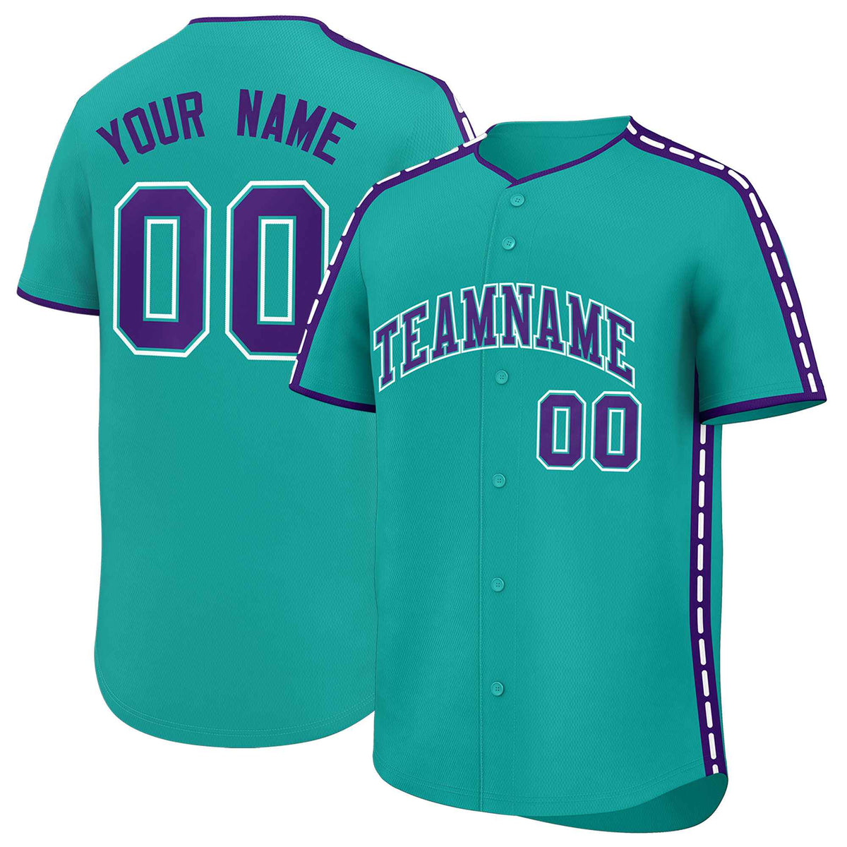 Custom Aqua Purple Color Block Personalized Side Dotted Line Authentic Baseball Jersey