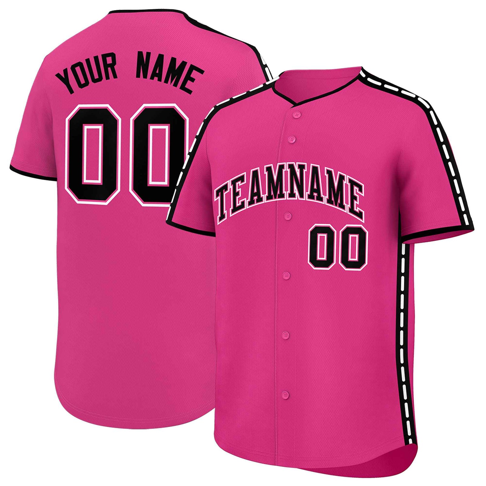 Custom Pink Black Color Block Personalized Side Dotted Line Authentic Baseball Jersey