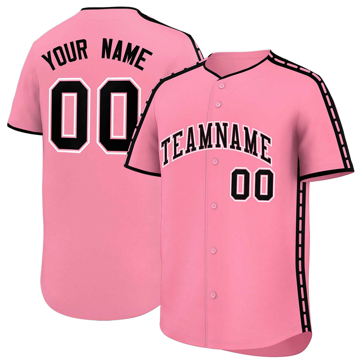 Custom Light Pink Black Color Block Personalized Side Dotted Line Authentic Baseball Jersey