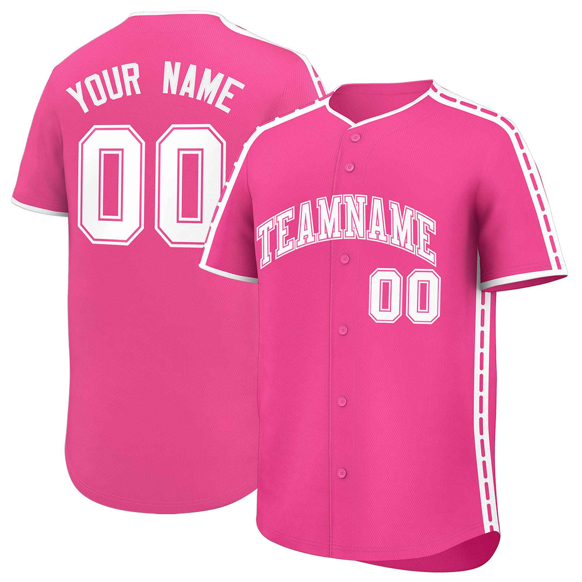 Custom Pink White Color Block Personalized Side Dotted Line Authentic Baseball Jersey