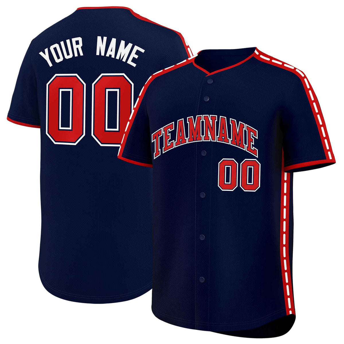 Custom Navy Red Color Block Personalized Side Dotted Line Authentic Baseball Jersey