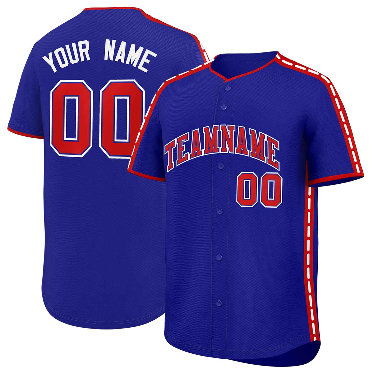 Custom Royal Red Color Block Personalized Side Dotted Line Authentic Baseball Jersey