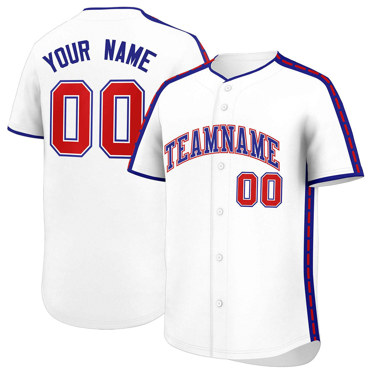 Custom White Royal Color Block Personalized Side Dotted Line Authentic Baseball Jersey
