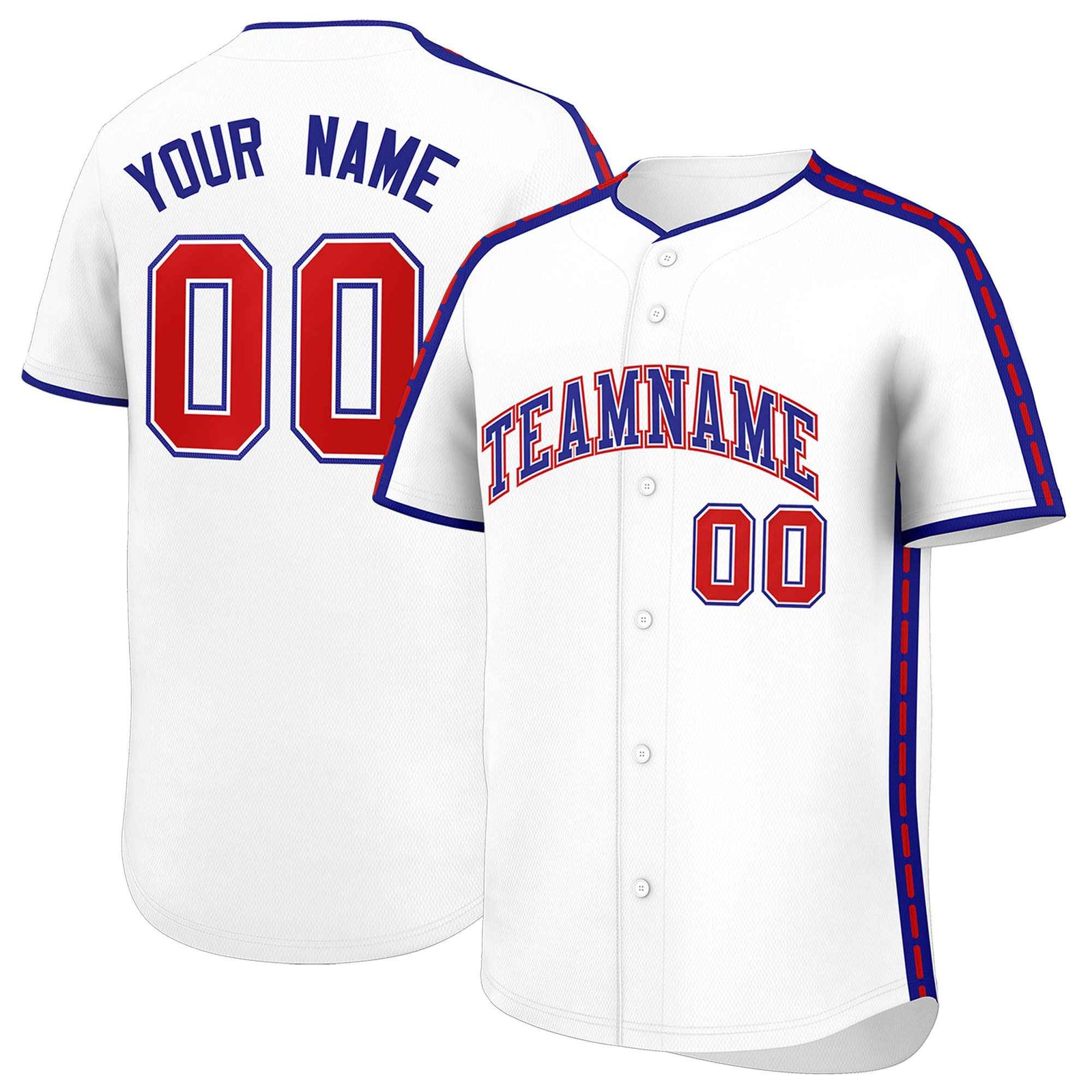 Custom White Royal Color Block Personalized Side Dotted Line Authentic Baseball Jersey