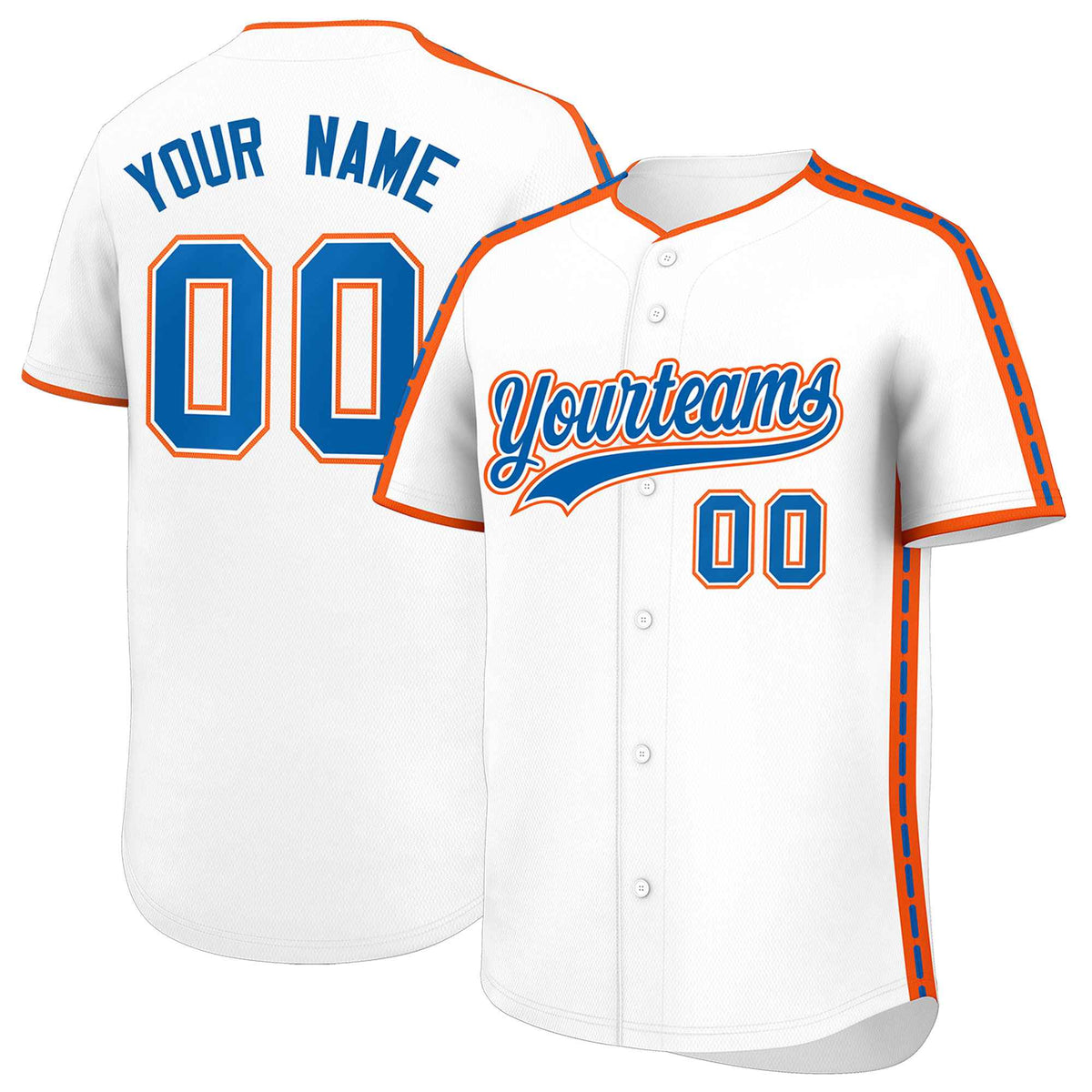 Custom White Orange Color Block Personalized Side Dotted Line Authentic Baseball Jersey