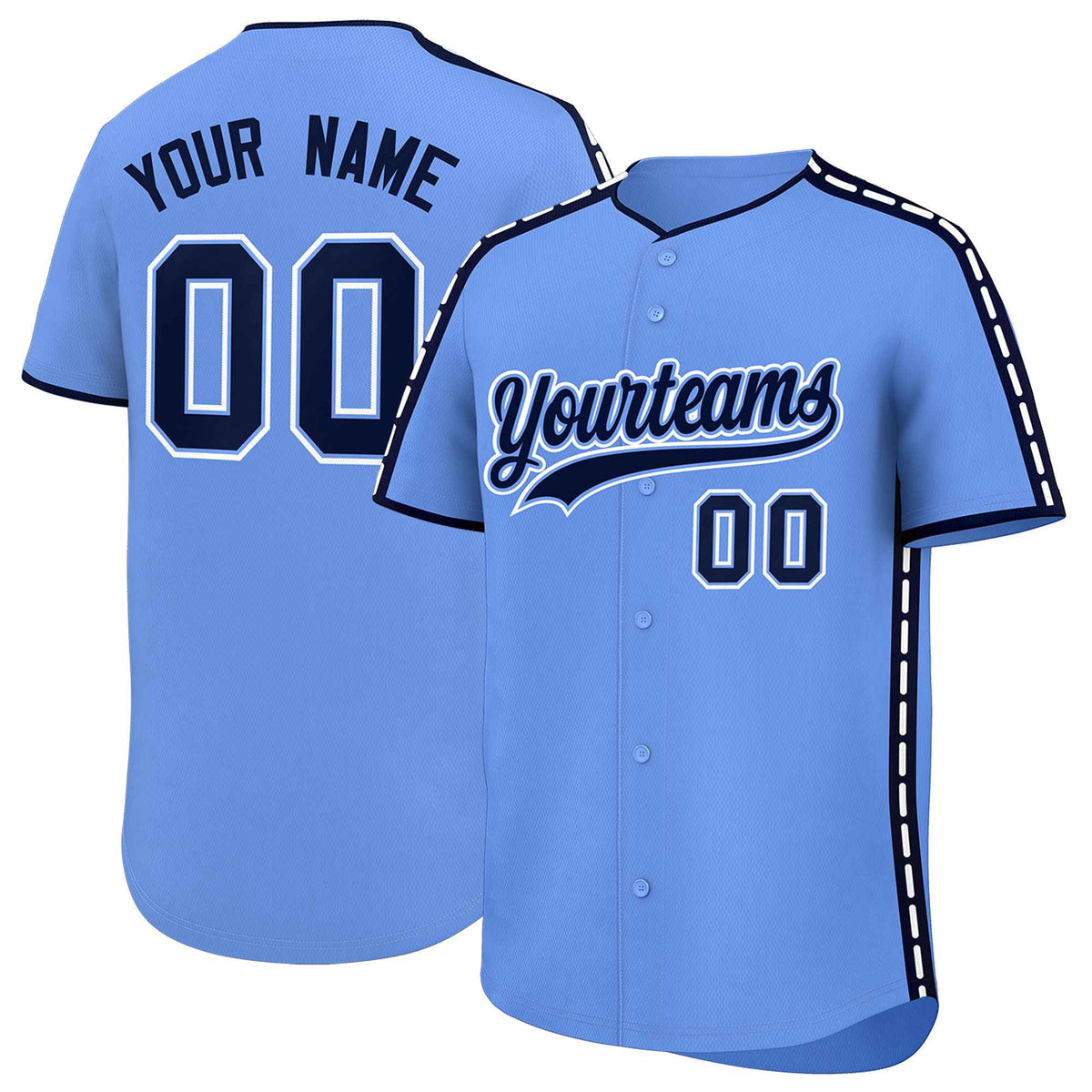 Custom Light Blue Navy Color Block Personalized Side Dotted Line Authentic Baseball Jersey