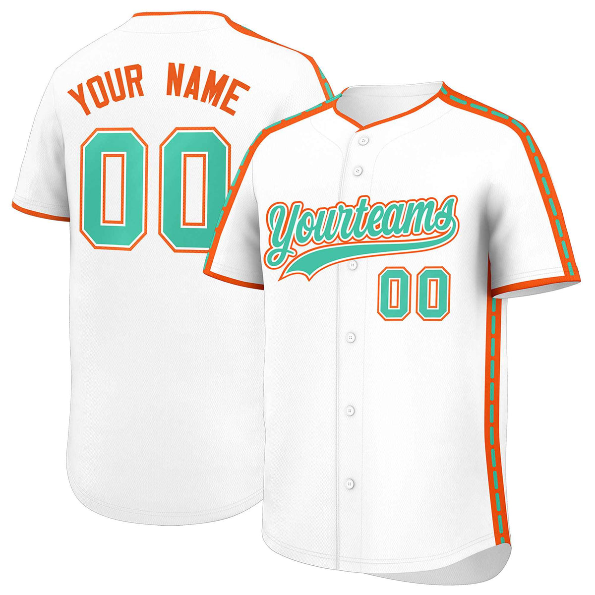 Custom White Orange Color Block Personalized Side Dotted Line Authentic Baseball Jersey