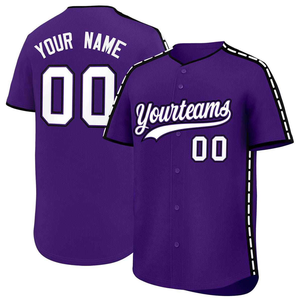 Custom Purple Black Color Block Personalized Side Dotted Line Authentic Baseball Jersey