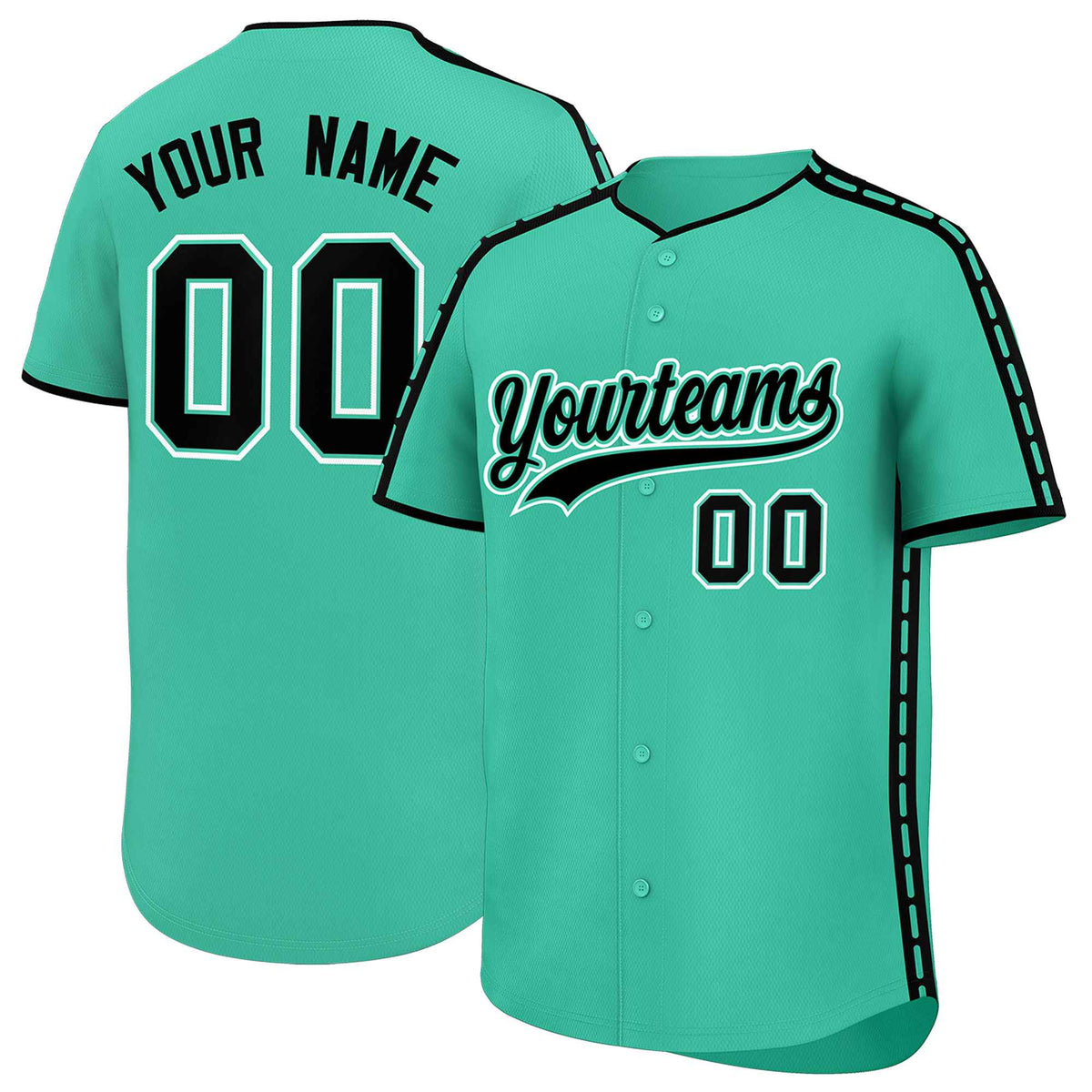 Custom Bright Green Black Color Block Personalized Side Dotted Line Authentic Baseball Jersey