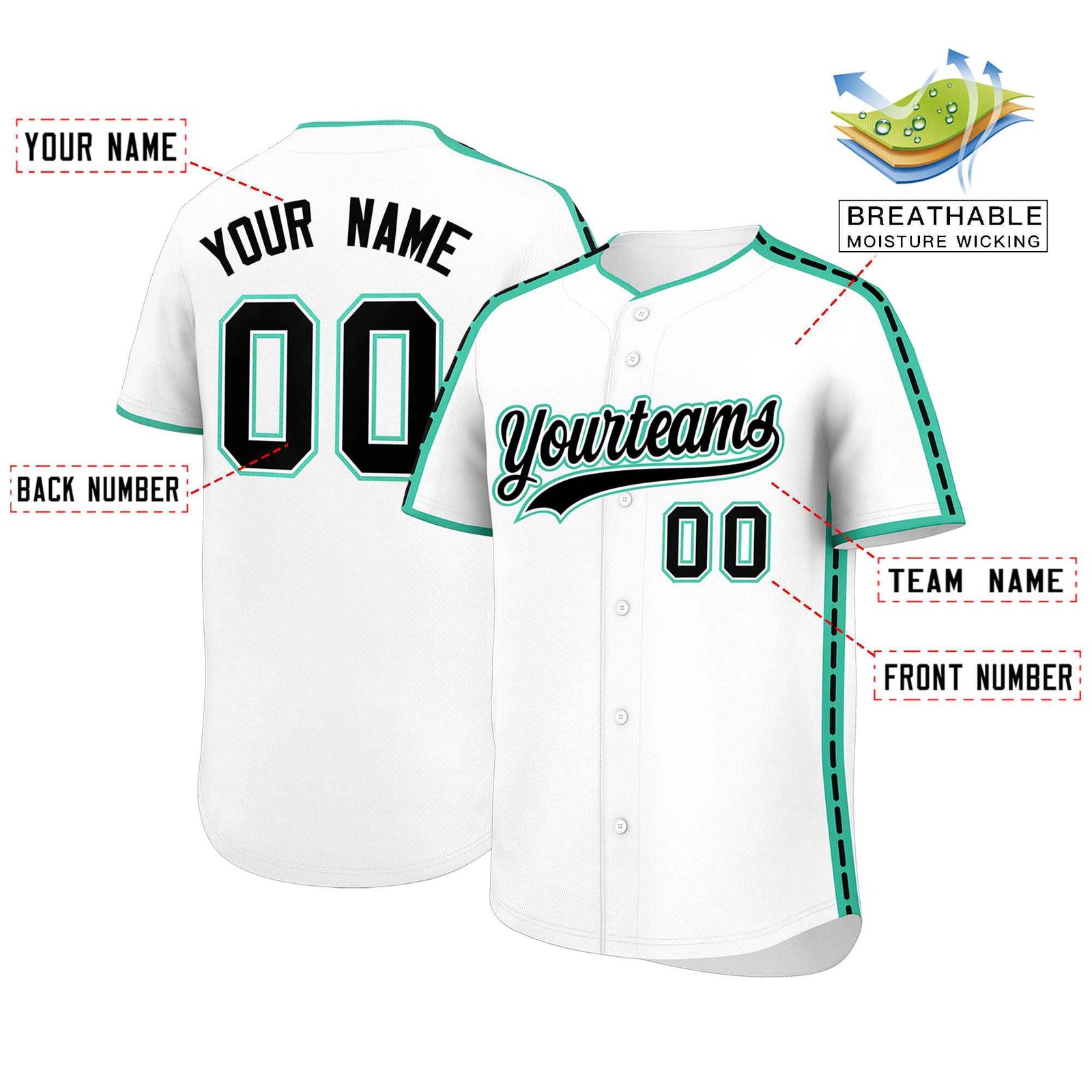 Custom White Bright Green Color Block Personalized Side Dotted Line Authentic Baseball Jersey